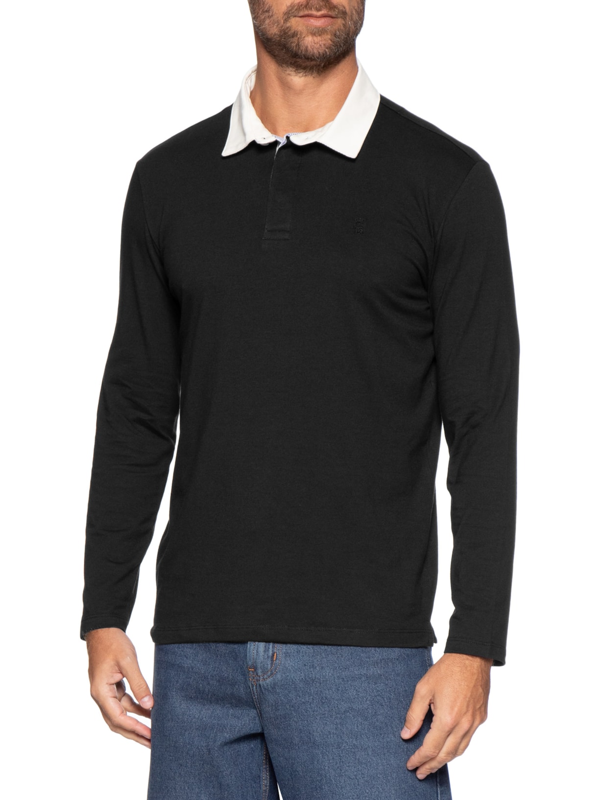 Camisa Polo Masculina Manga Longa Rugby – Preto Sergio K