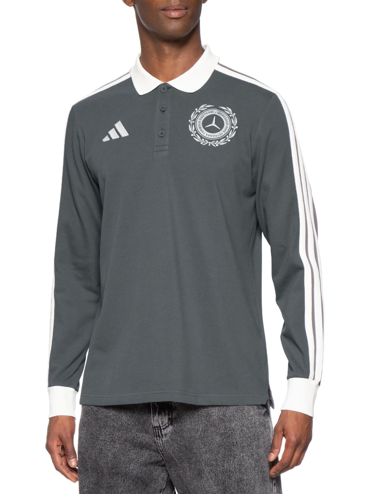 Camisa Polo Masculina Mercedes Amg Petronas Cinza Adidas + Mercedes