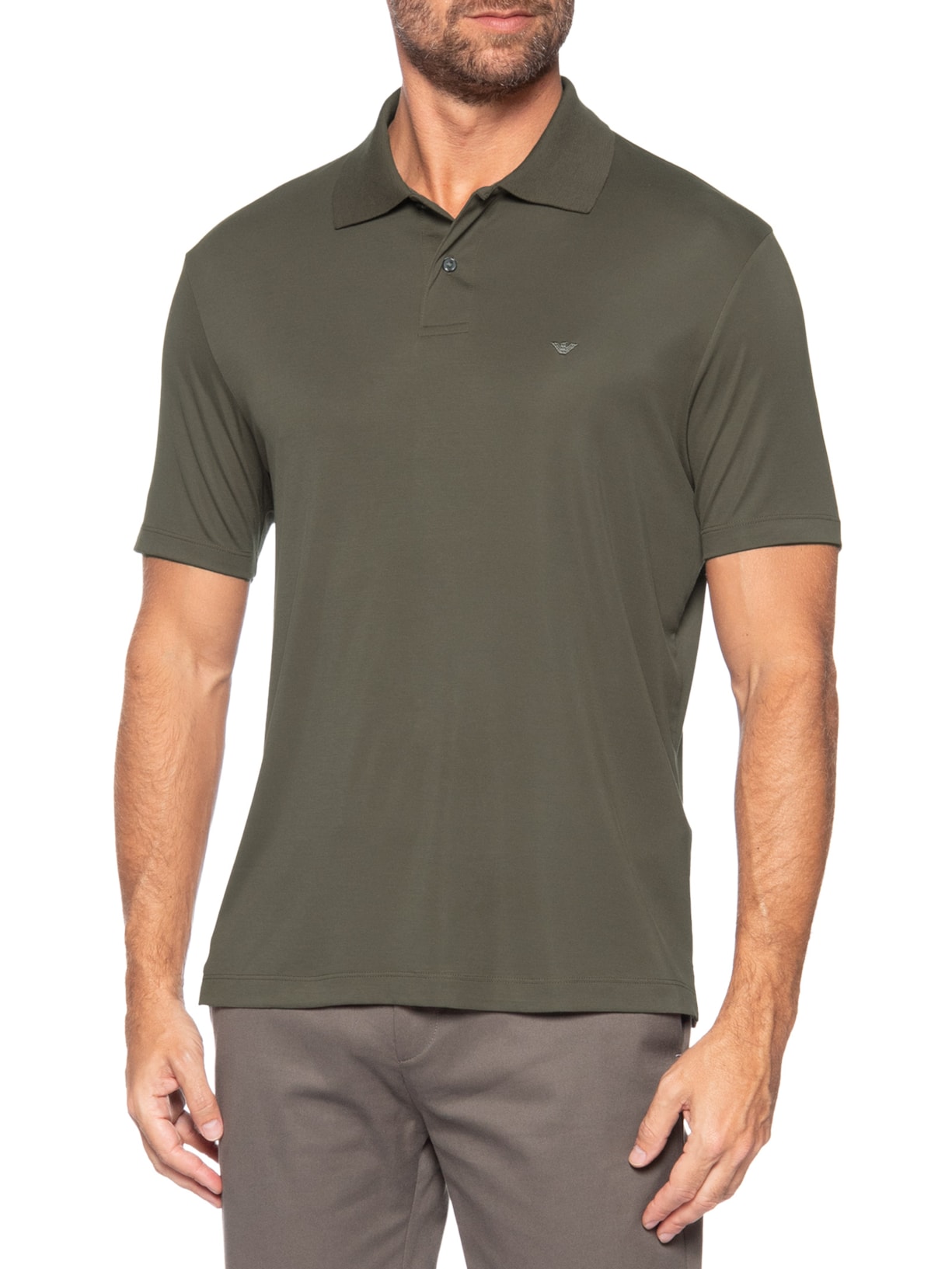 Camisa Polo Masculina Modal Mini Logo Marrom Emporio Armani