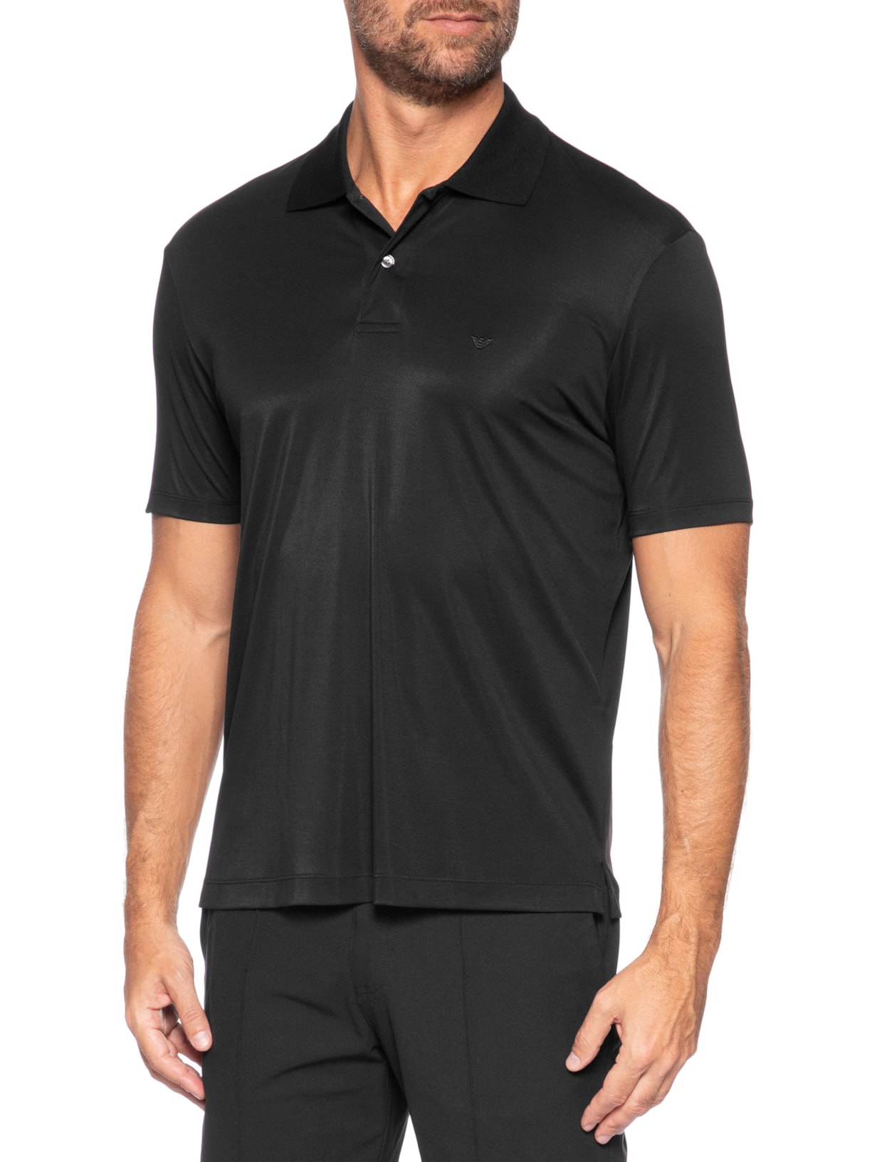 Camisa Polo Masculina Modal Mini Logo Preto Emporio Armani