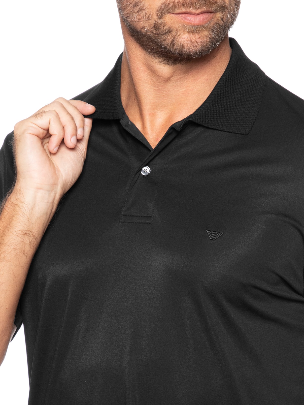Camisa Polo Masculina Modal Mini Logo Preto Emporio Armani
