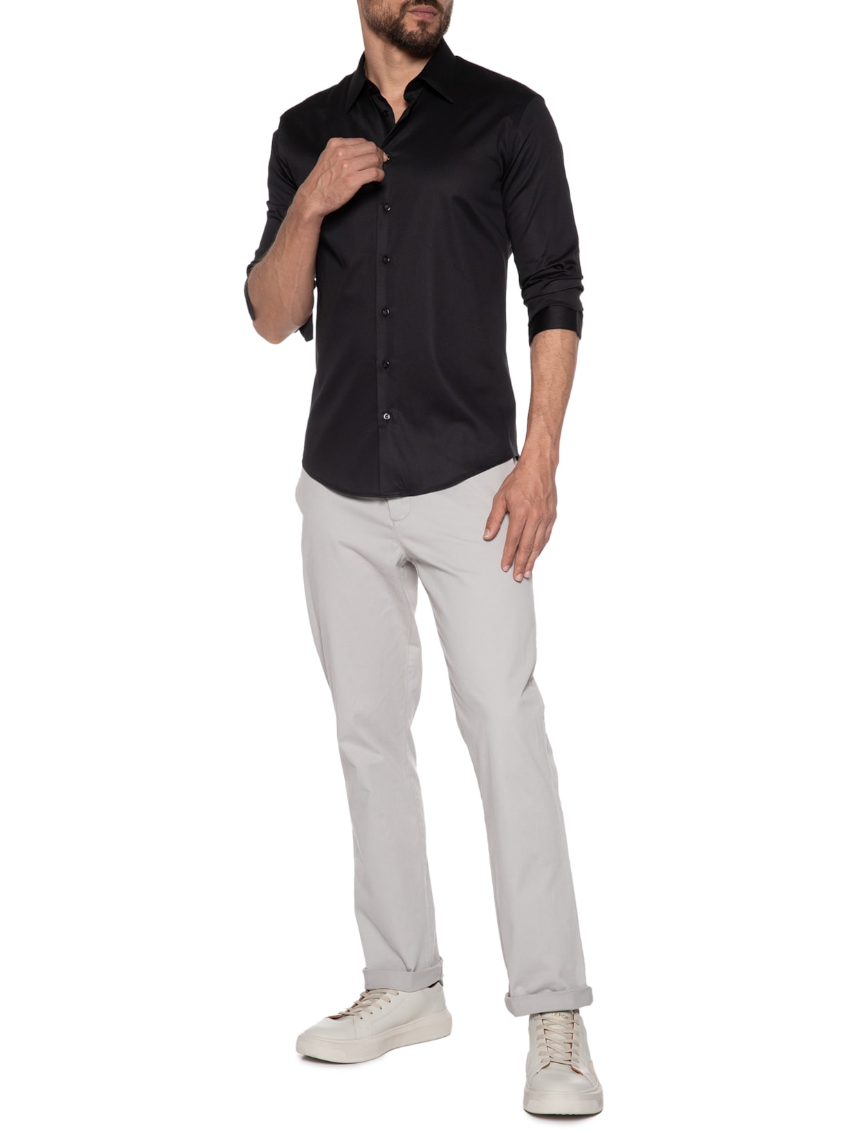 Camisa Social Masculina Austin Slim Fit Algodão Pima- Preto Ricardo Almeida
