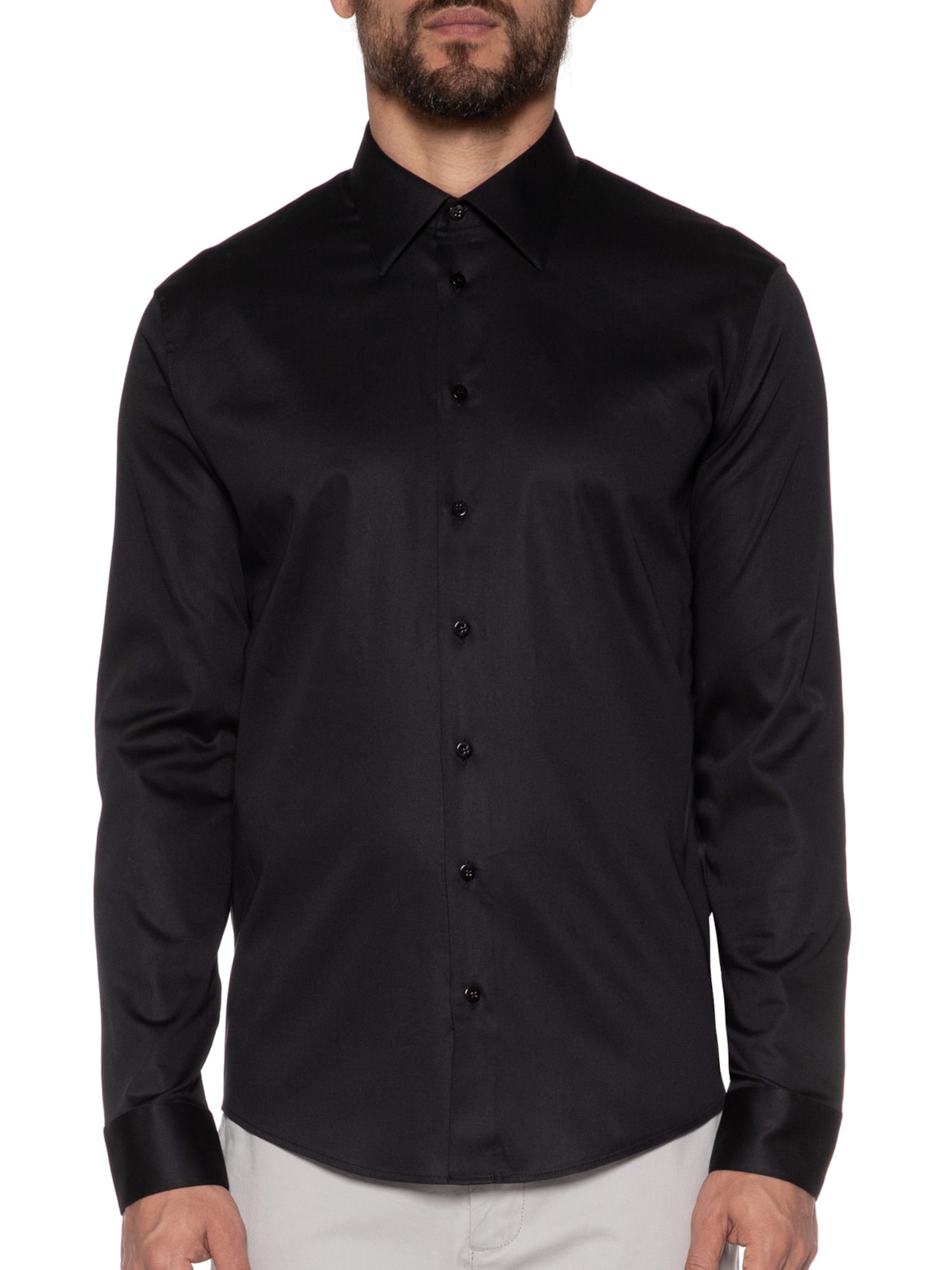 Camisa Social Masculina Austin Slim Fit Algodão Pima- Preto Ricardo Almeida