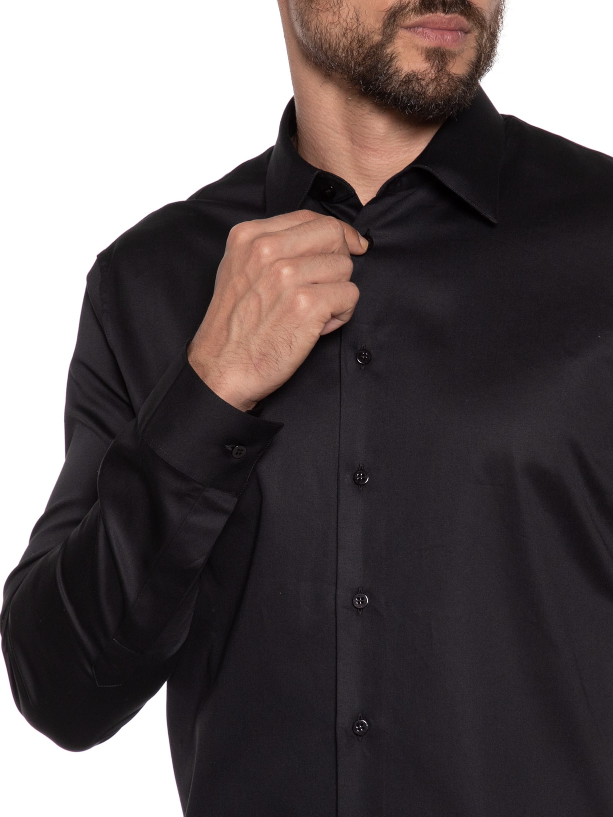 Camisa Social Masculina Austin Slim Fit Algodão Pima- Preto Ricardo Almeida