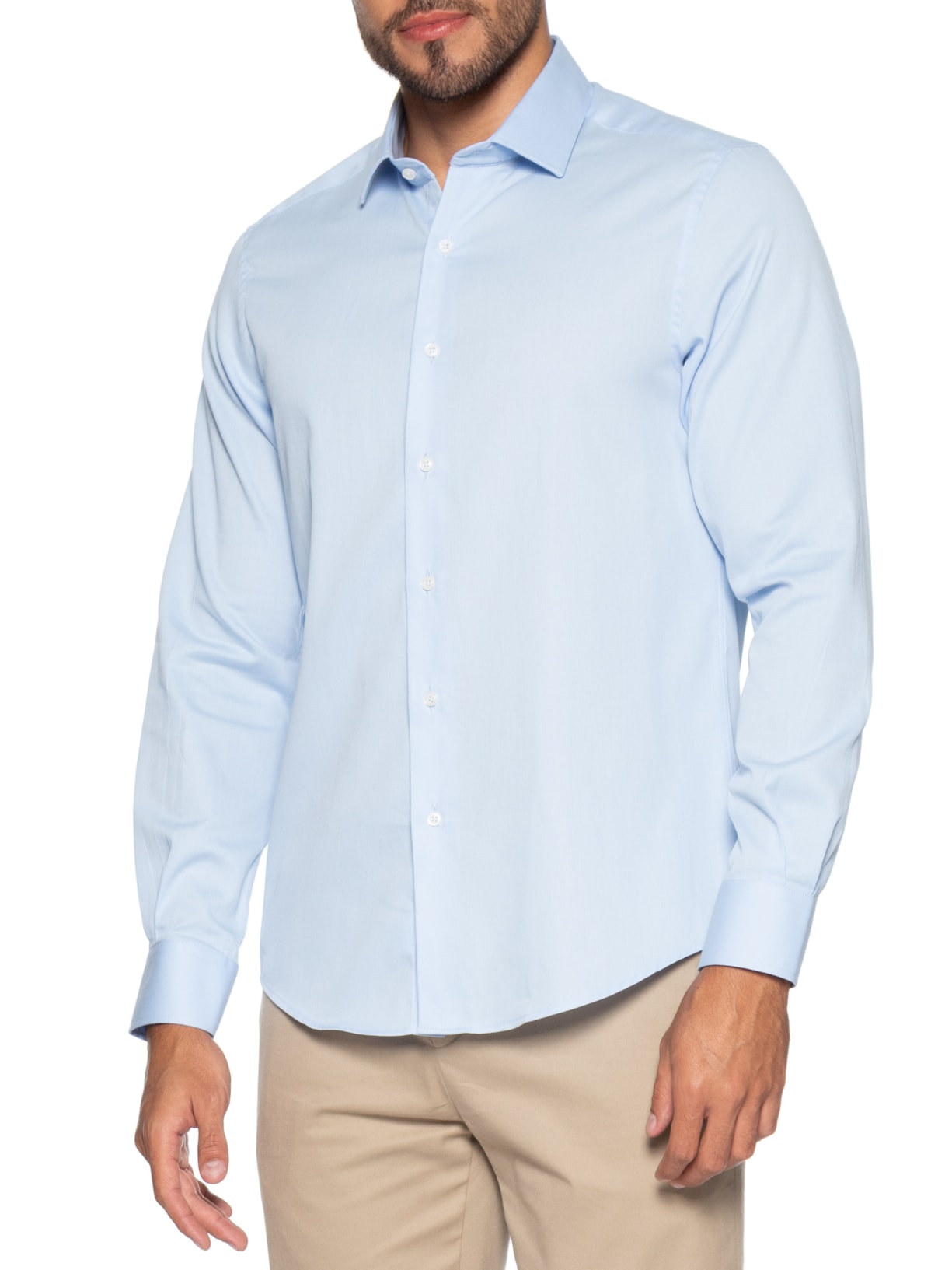 Camisa Social Masculina em Algodão Azul Paramount Alfaiataria