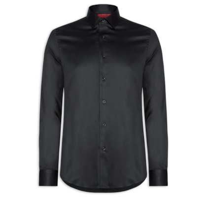 Camisa Social Masculina em Cetim Elastano - Cinza