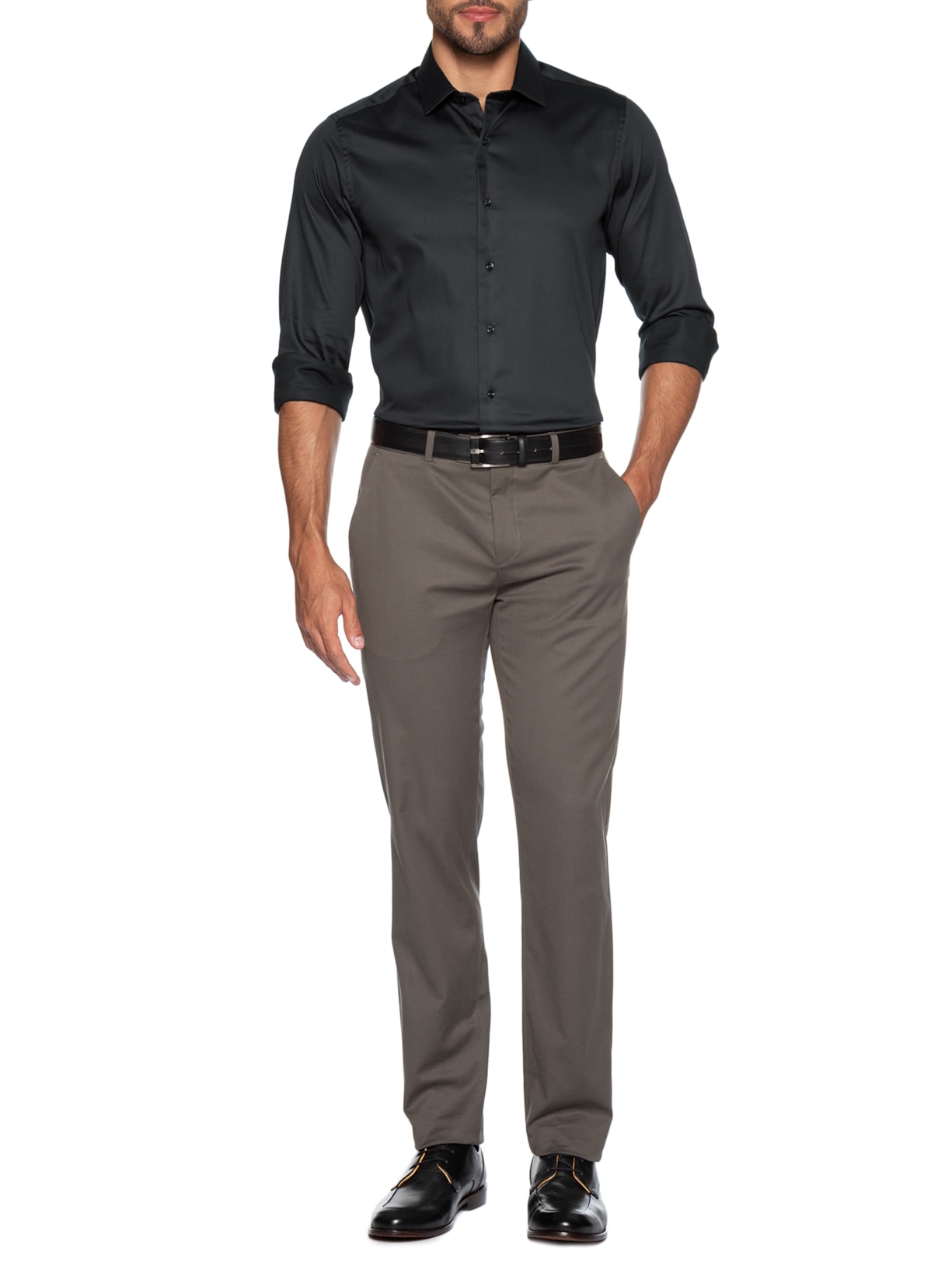 Camisa Social Masculina em Cetim Elastano Cinza Paramount Alfaiataria