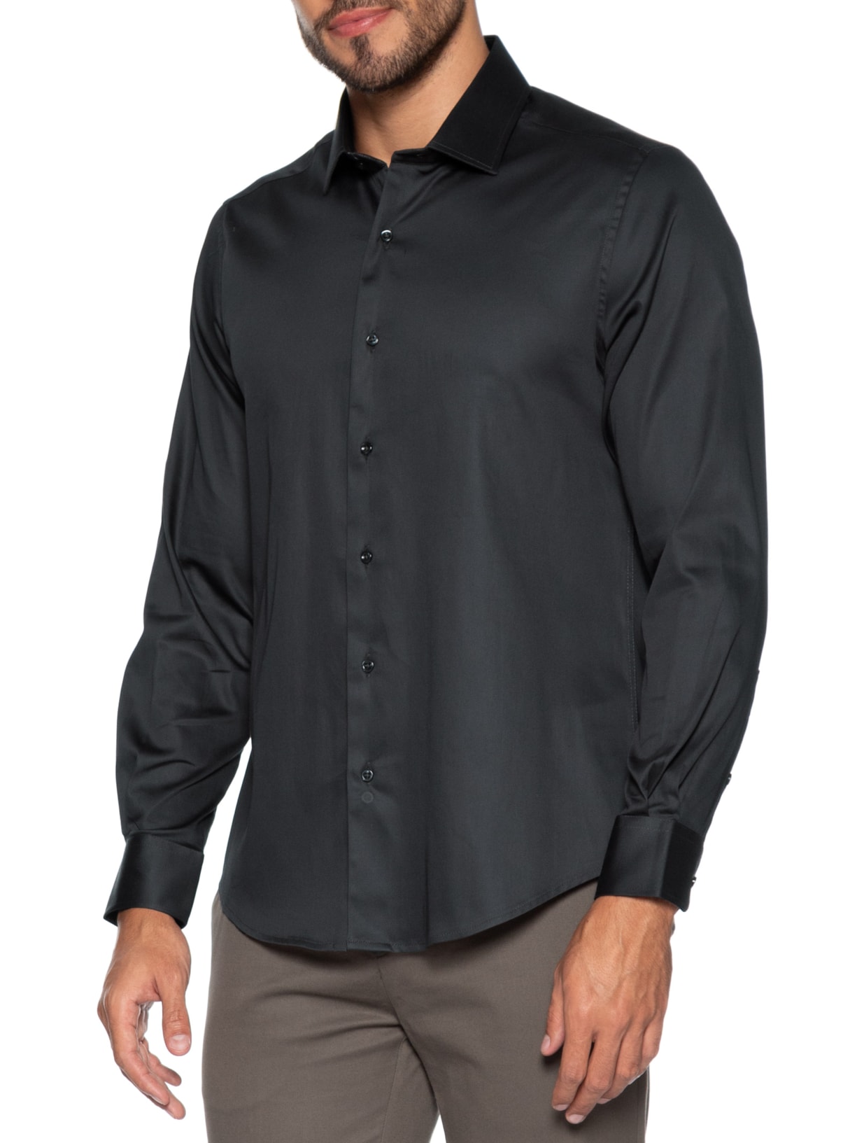 Camisa Social Masculina em Cetim Elastano Cinza Paramount Alfaiataria