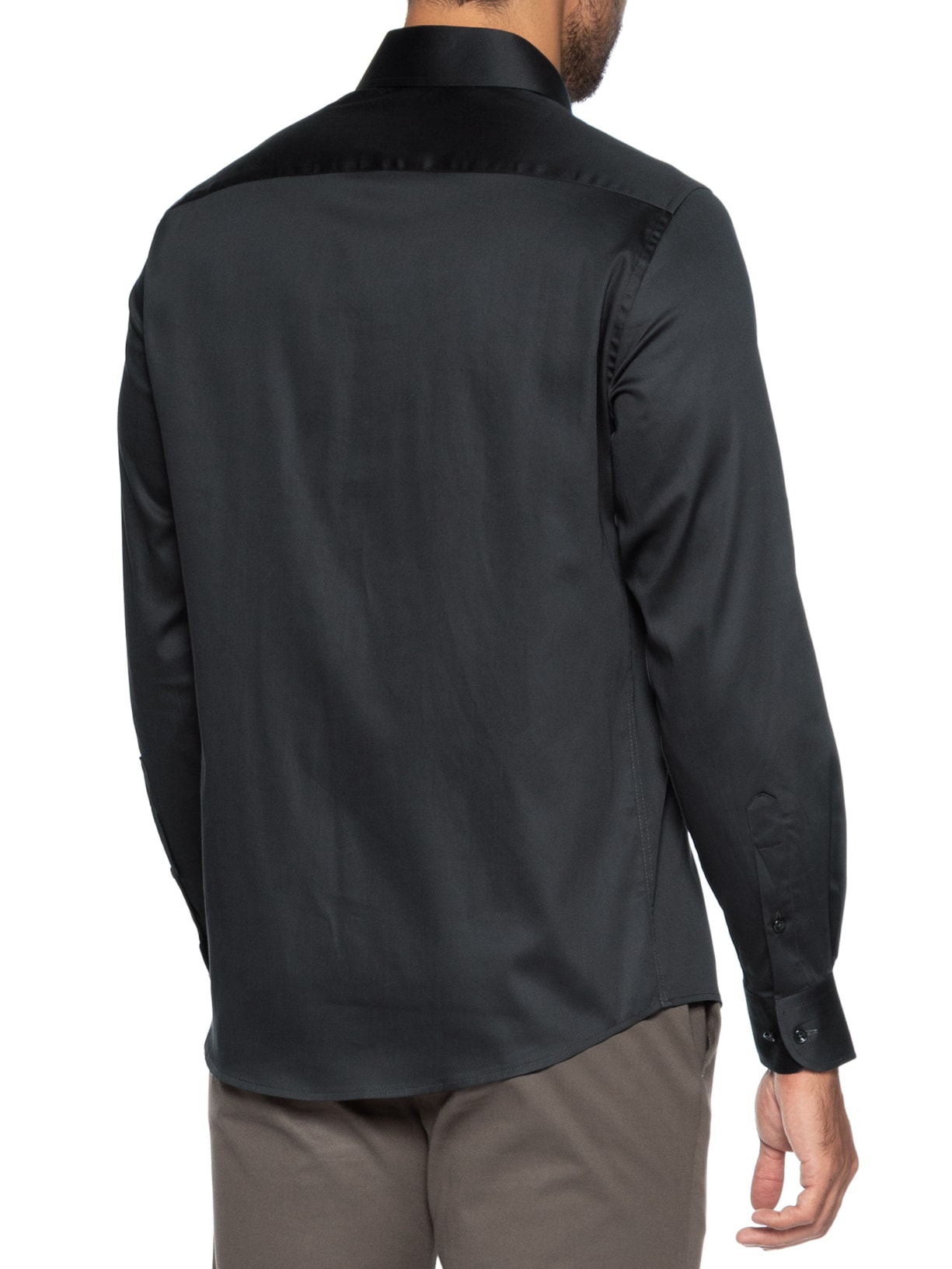 Camisa Social Masculina em Cetim Elastano Cinza Paramount Alfaiataria