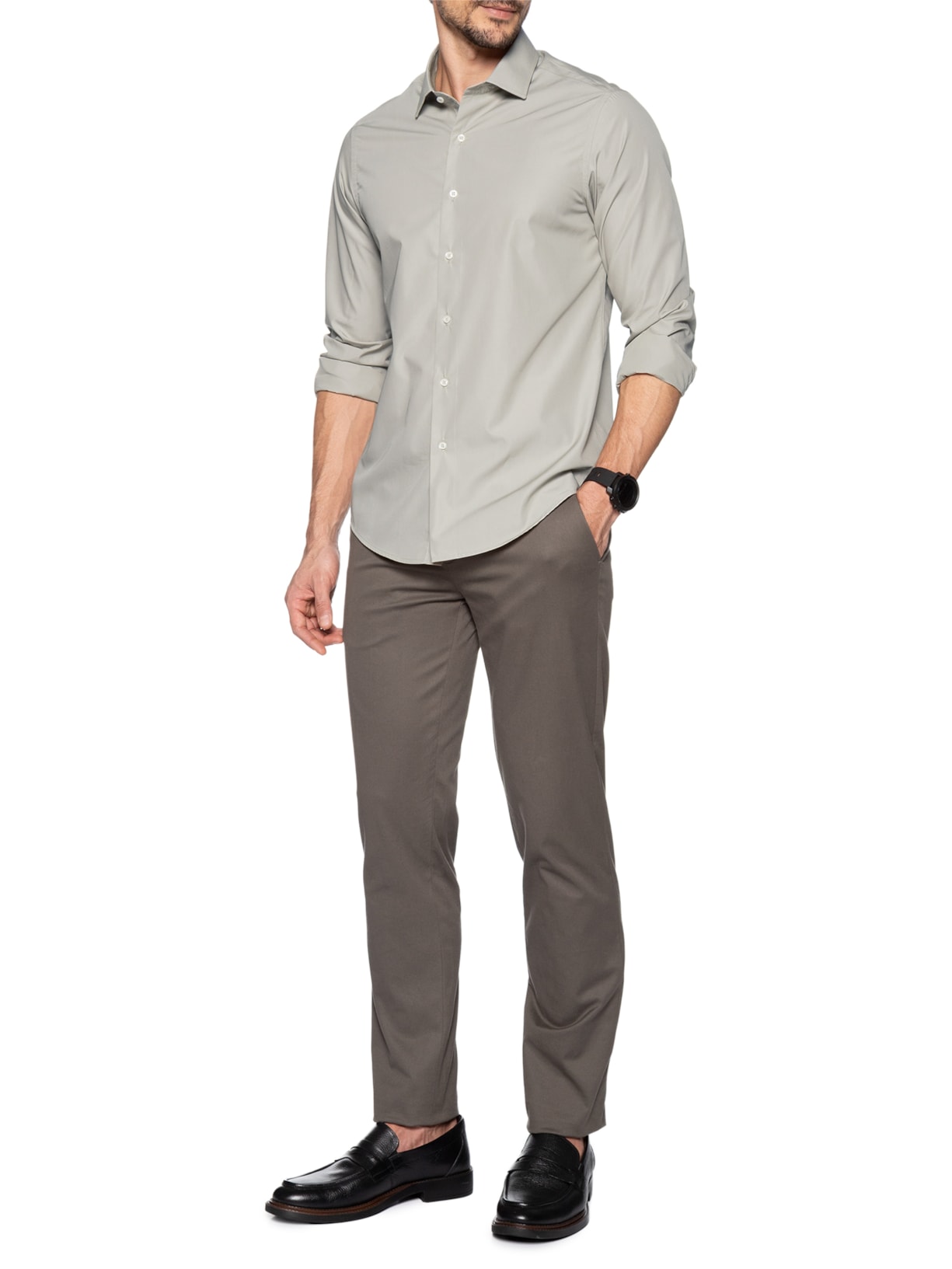 Camisa Social Masculina Em Tricoline Paper Bege Paramount Alfaiataria