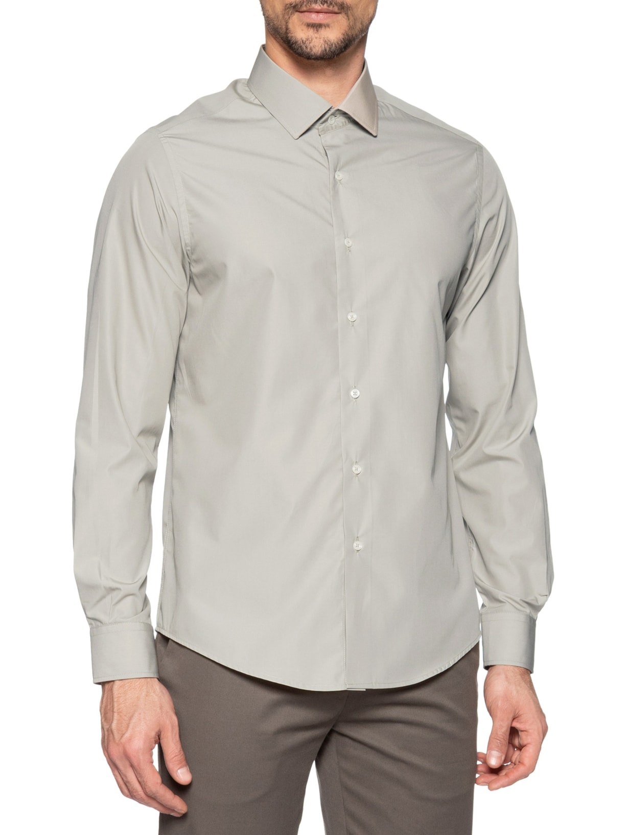 Camisa Social Masculina Em Tricoline Paper Bege Paramount Alfaiataria