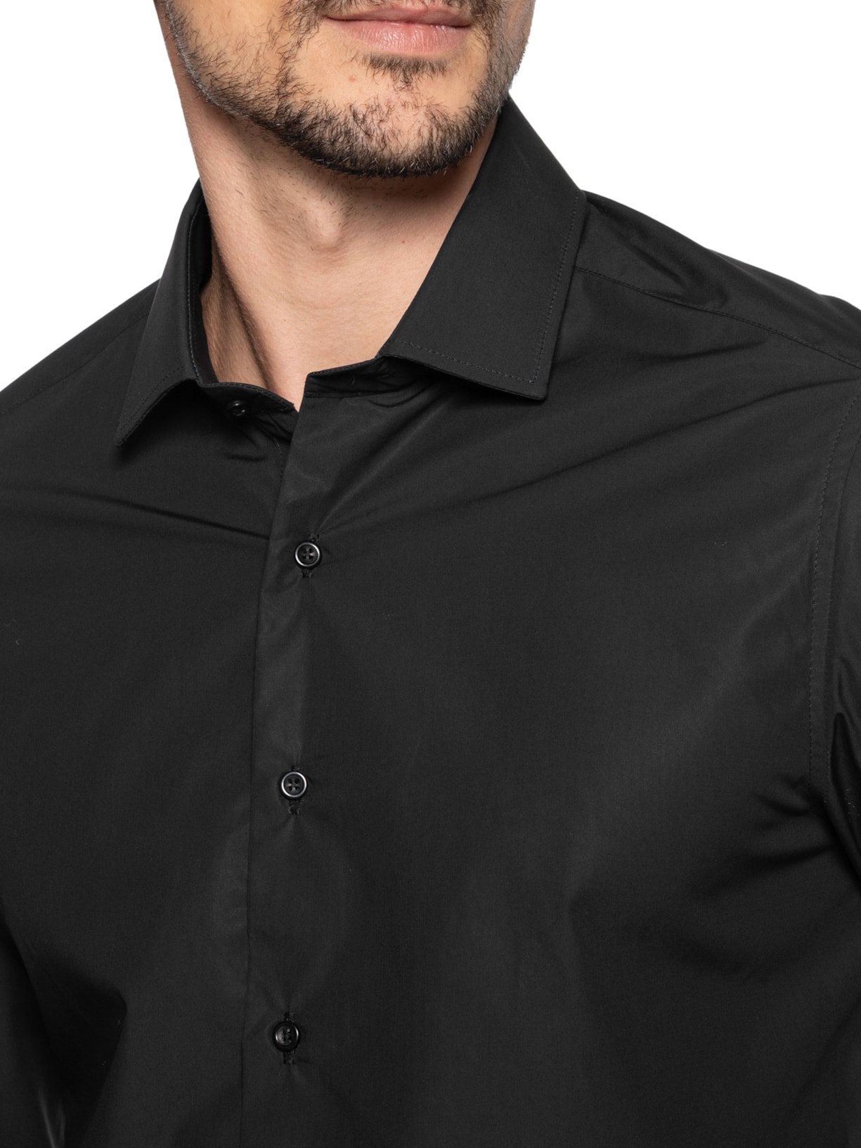 Camisa Social Masculina Em Tricoline Paper Preto Paramount Alfaiataria