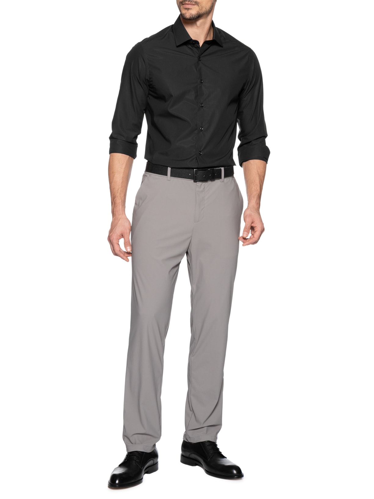 Camisa Social Masculina Em Tricoline Paper Preto Paramount Alfaiataria
