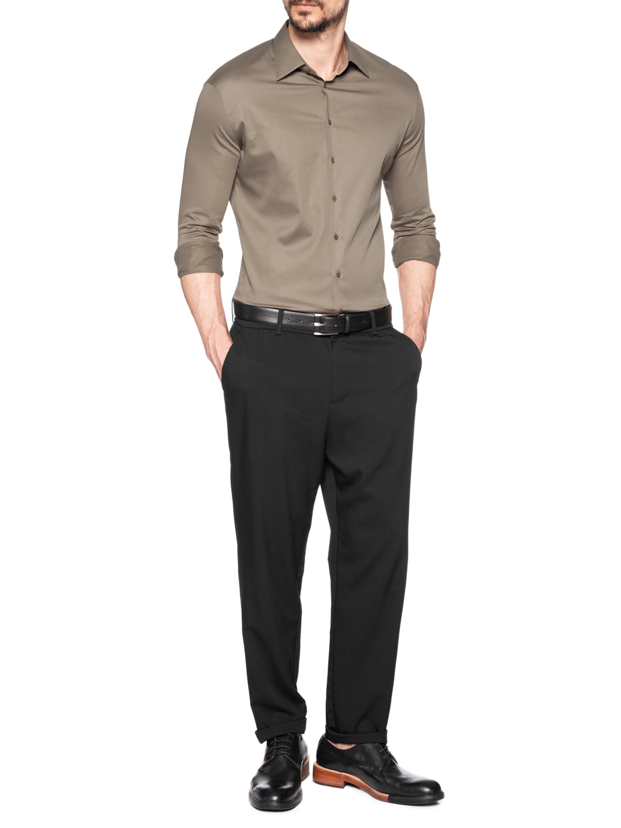 Camisa Social Masculina Lisa Austin Slim Fit Algodão Bege Ricardo Almeida