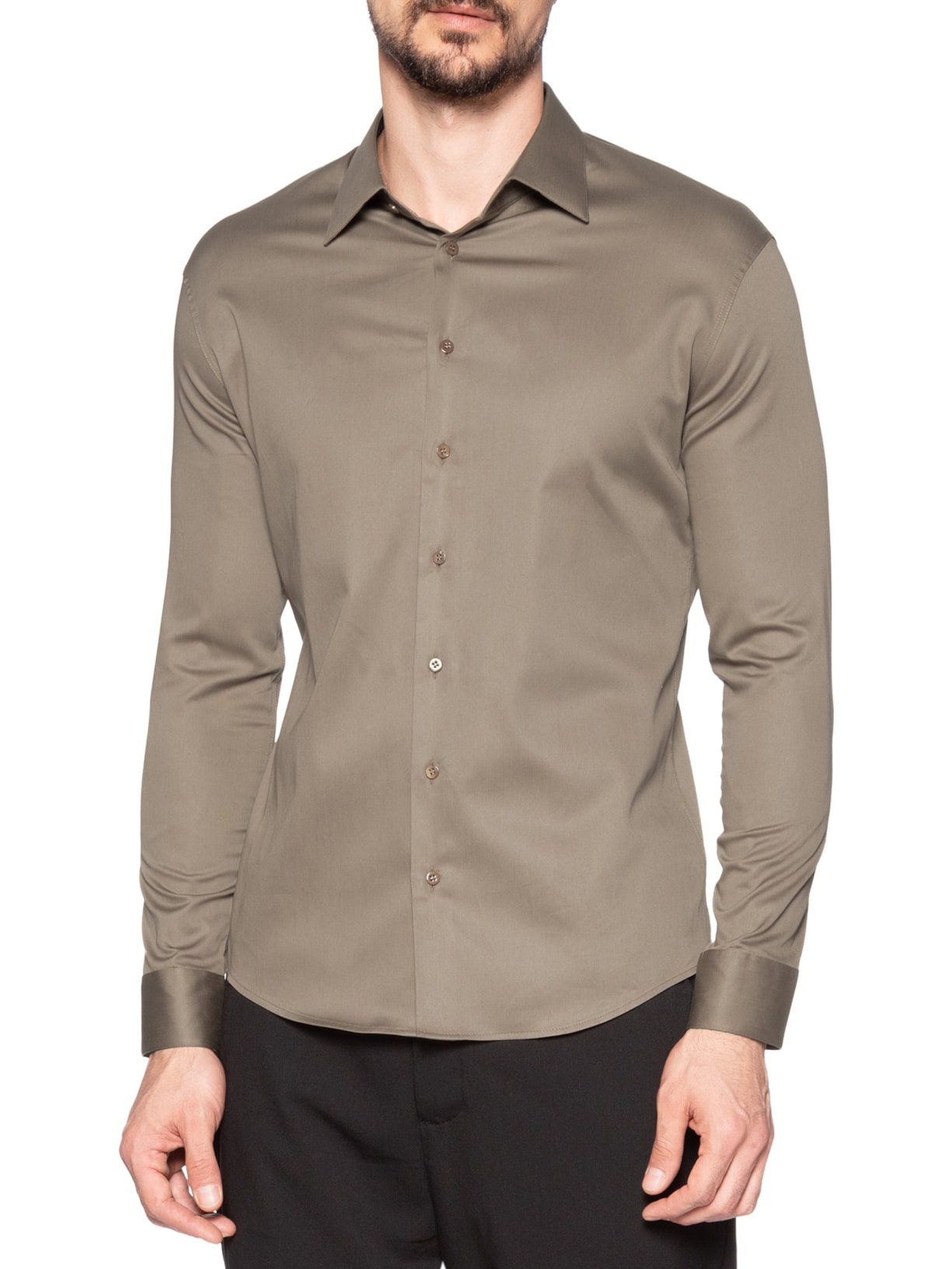 Camisa Social Masculina Lisa Austin Slim Fit Algodão Bege Ricardo Almeida