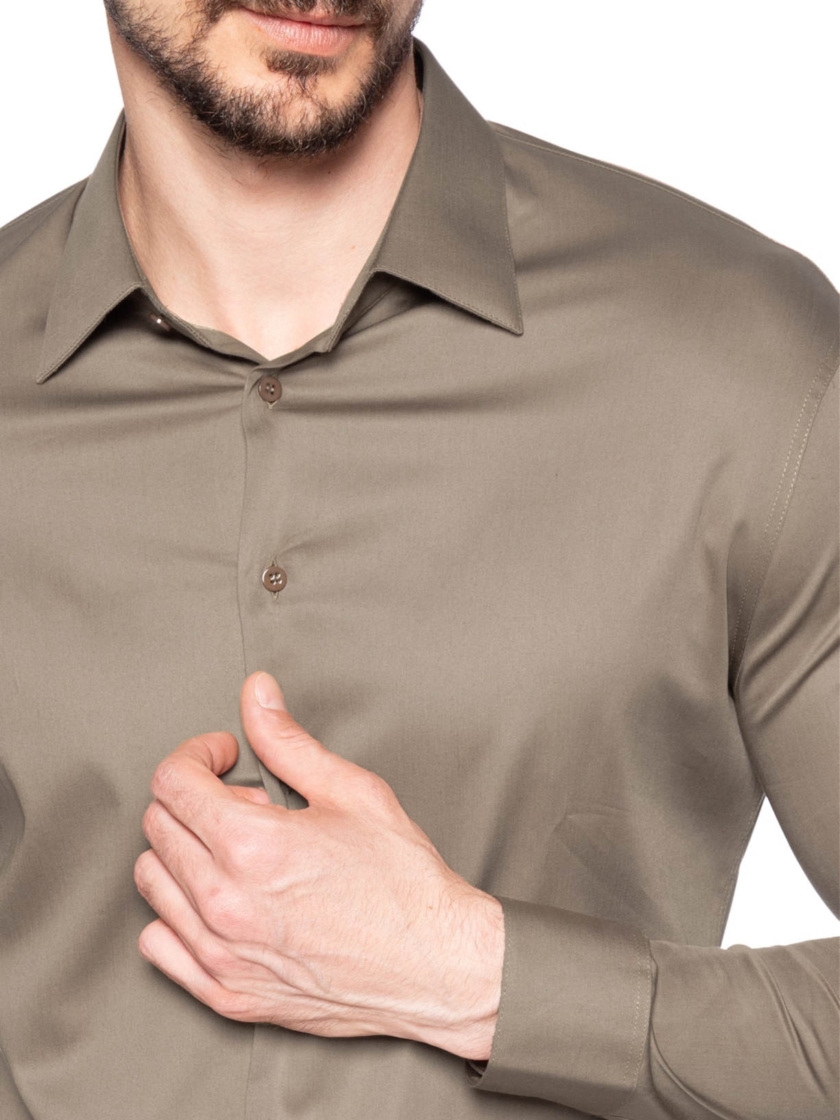 Camisa Social Masculina Lisa Austin Slim Fit Algodão Bege Ricardo Almeida