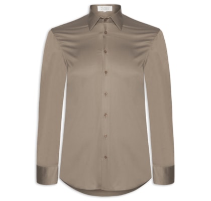 Camisa Social Masculina Lisa Austin Slim Fit Algodão - Bege