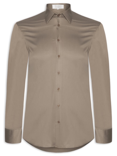 Camisa Social Masculina Lisa Austin Slim Fit Algodão - Bege
