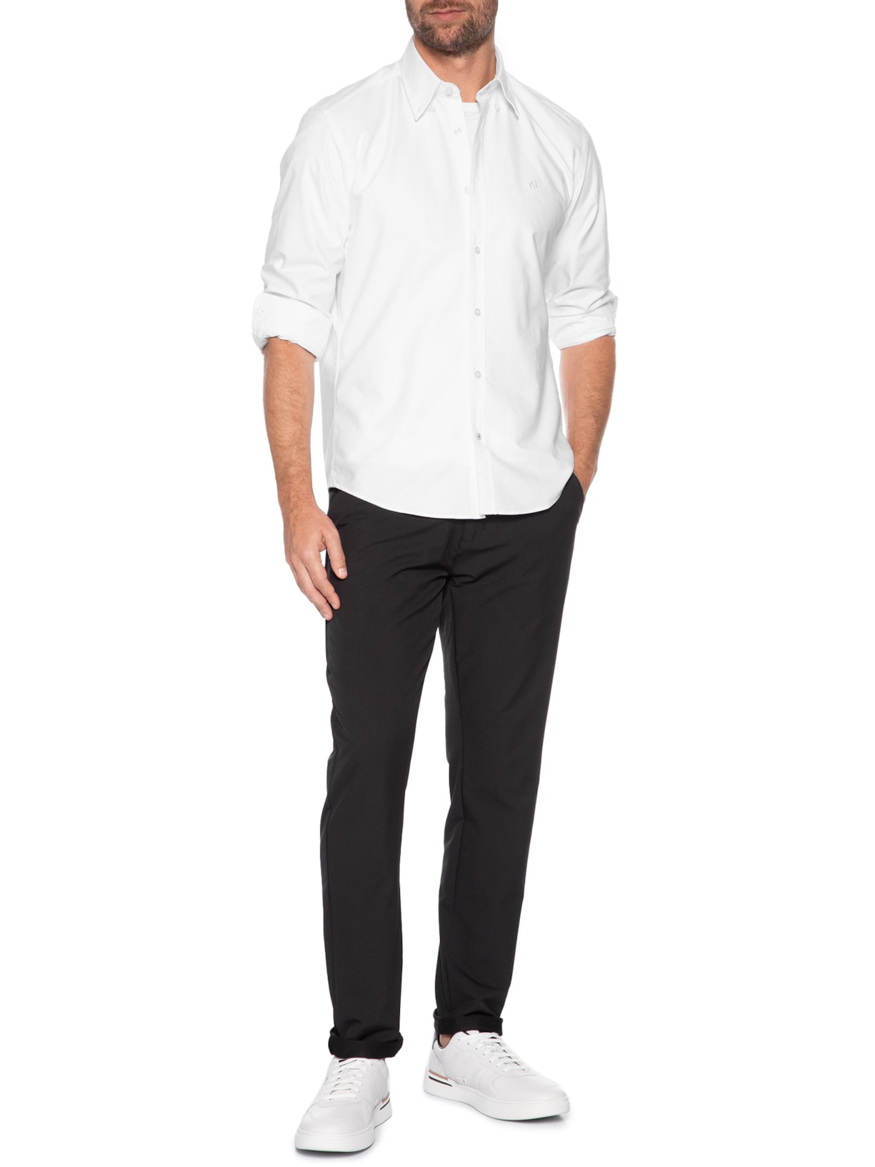 Camisa Social Masculina Manga Curta H-Liam Branco Boss