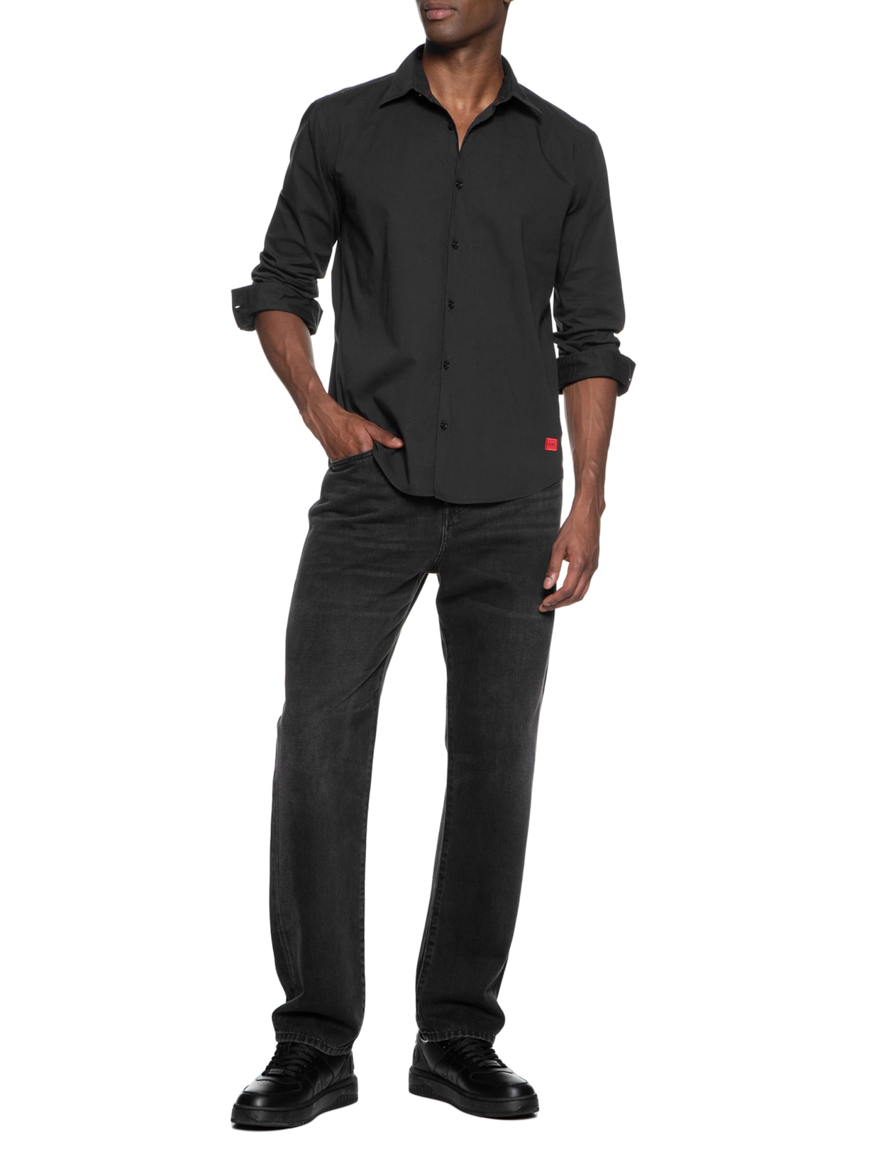 Camisa Social Masculina Manga Longa Ermo Preto Hugo