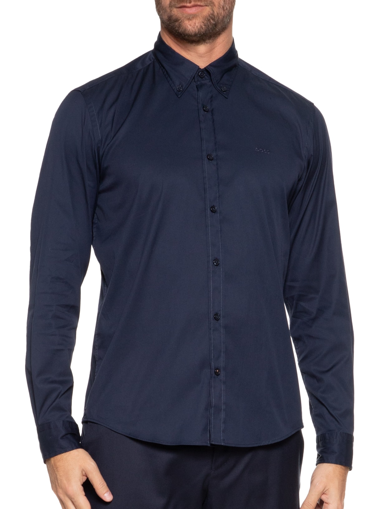 Camisa Social Masculina Manga Longa H-liam Azul Boss