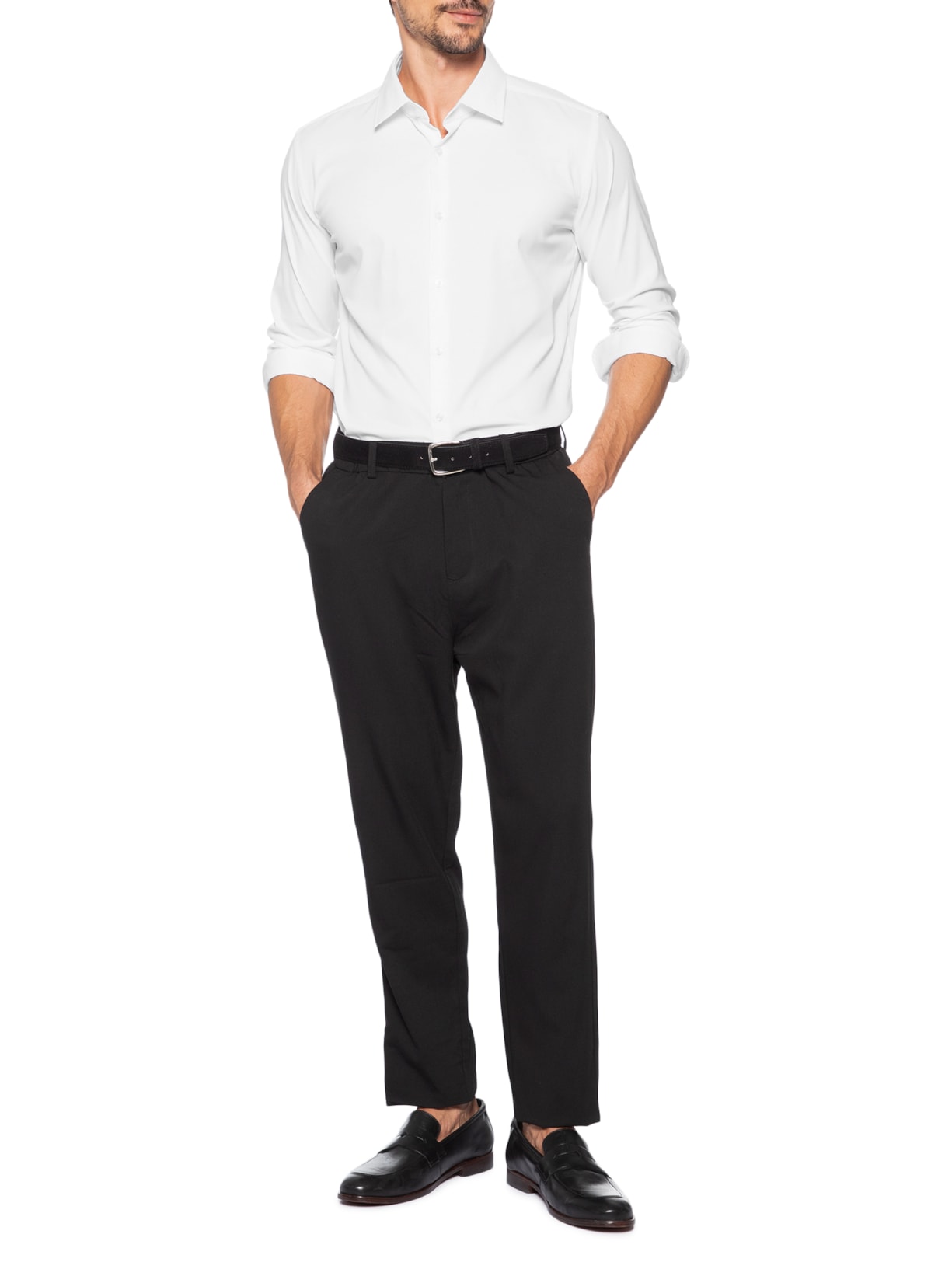 Camisa Social Masculina Manga Longa P-Hank-Kent Branco Boss
