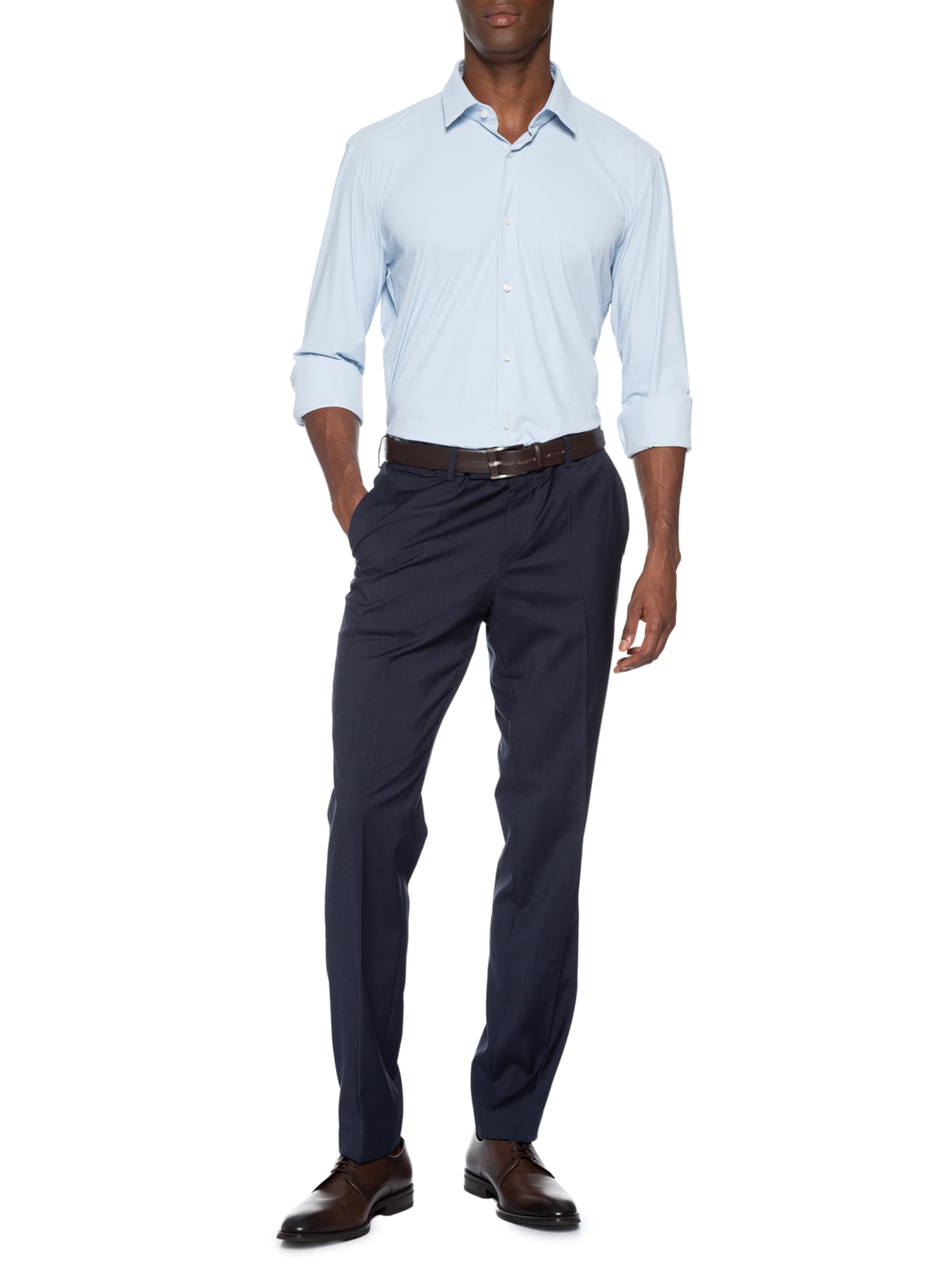 Camisa Social Masculina Manga Longa P-Hank-S-K Azul Boss