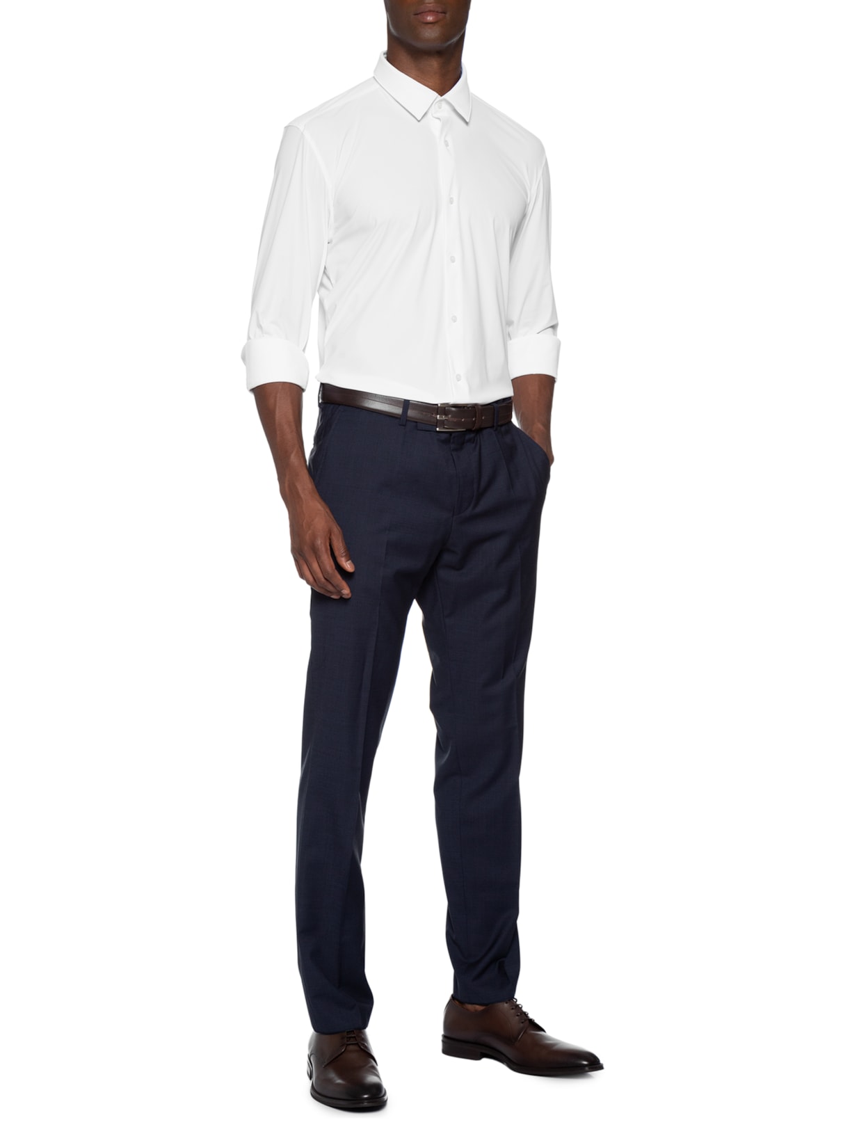 Camisa Social Masculina Manga Longa P-Hank-S-K Branco Boss
