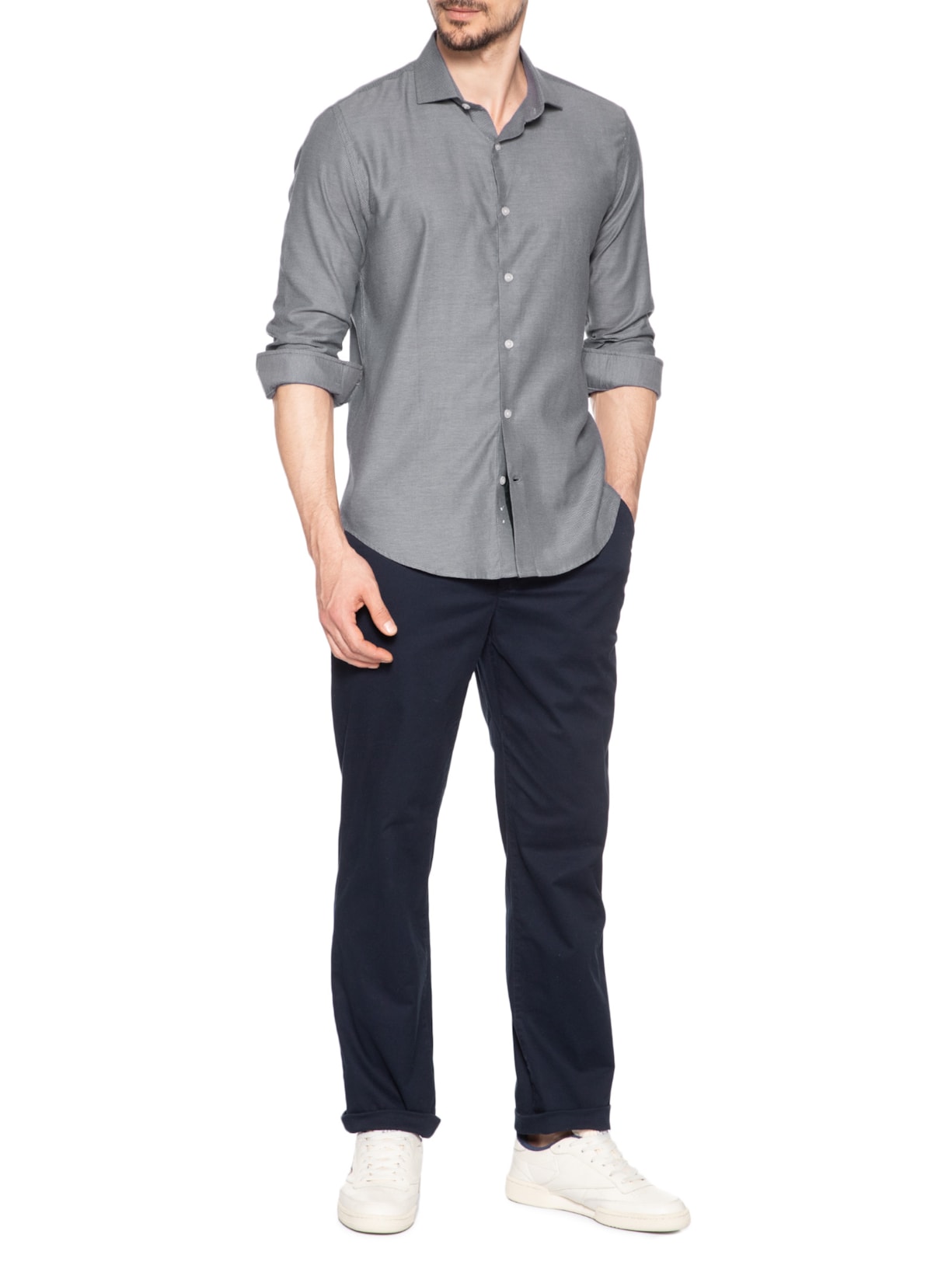 Camisa Social Masculina Maquinetada Perdiz Regular Fit Algodão Egípcio Cinza Sergio K