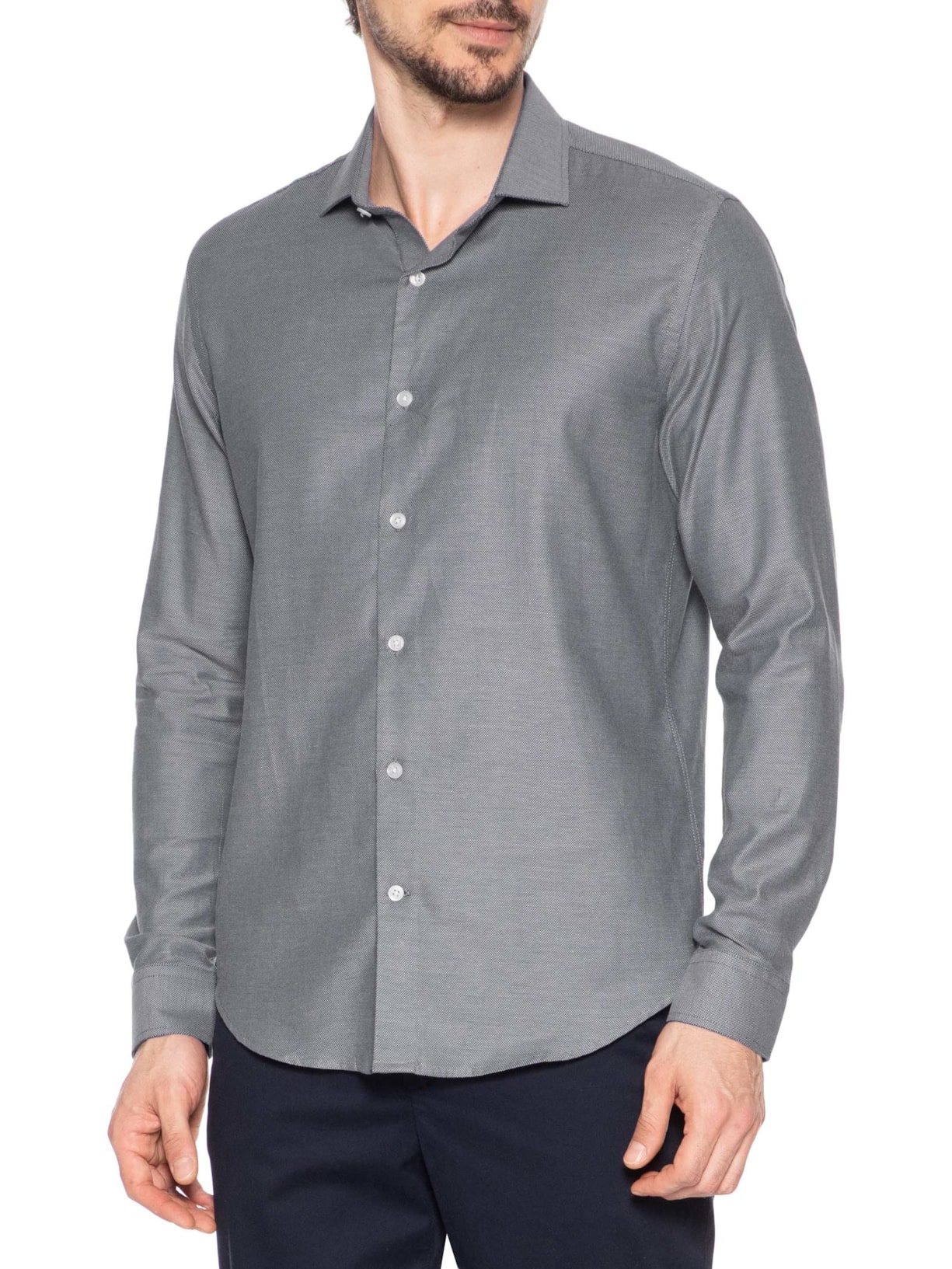 Camisa Social Masculina Maquinetada Perdiz Regular Fit Algodão Egípcio Cinza Sergio K