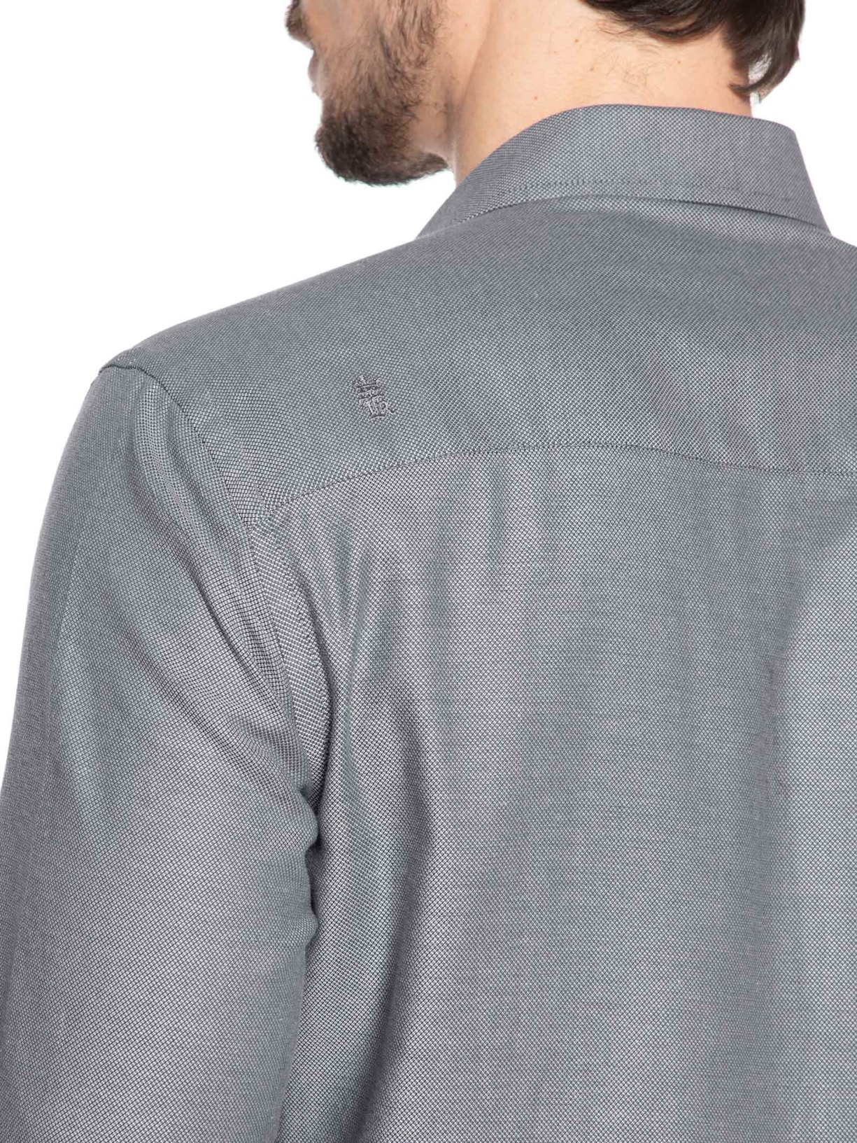 Camisa Social Masculina Maquinetada Perdiz Regular Fit Algodão Egípcio Cinza Sergio K