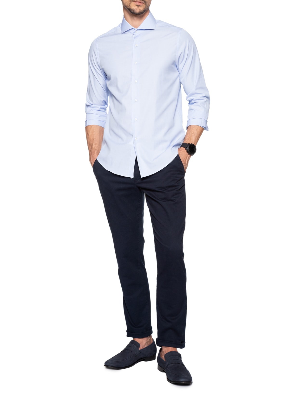 Camisa Social Masculina Premium Tricoline 100/2 Azul Paramount Alfaiataria