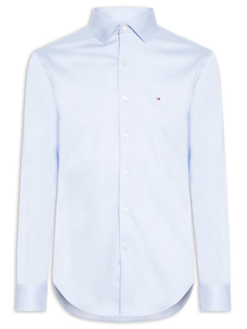 Camisa Social Masculina Regular Fit Logo No Peito Stretch - Azul