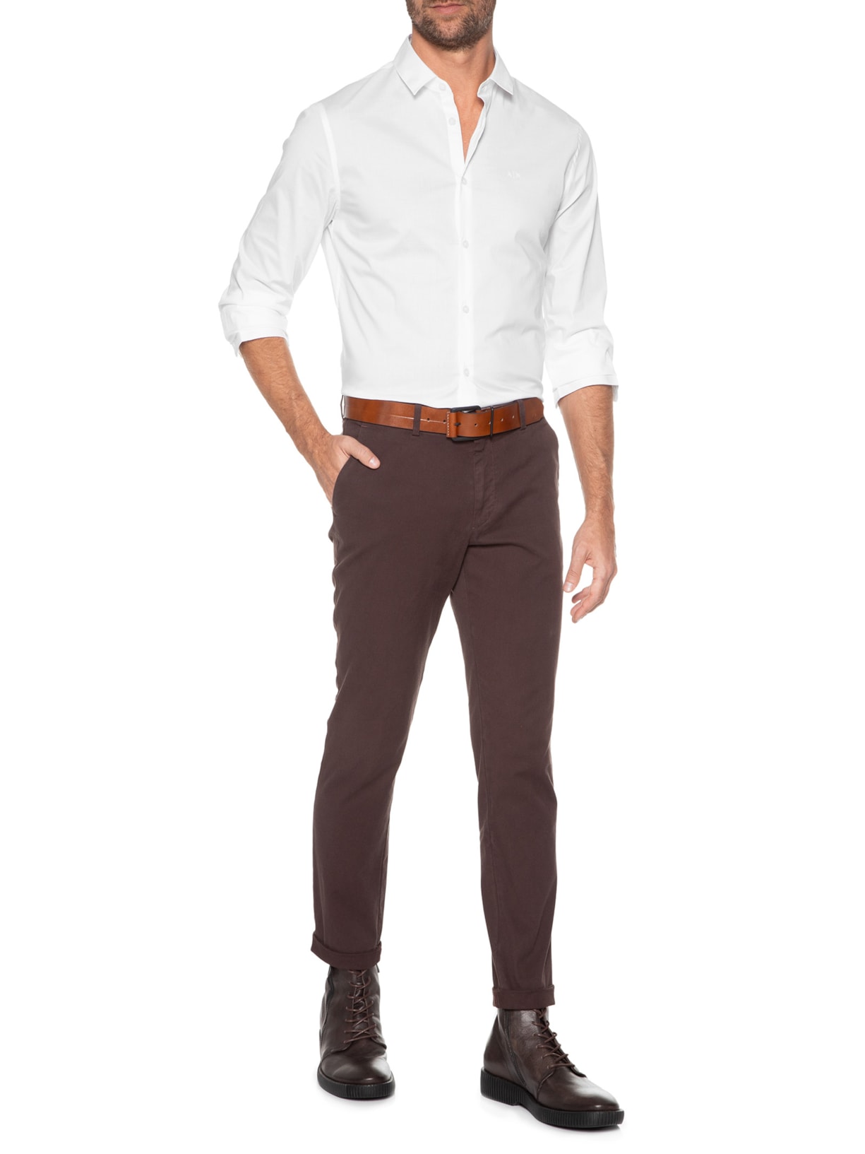 Camisa Social Masculina Slim Fit Em Algodão  Branco Armani Exchange