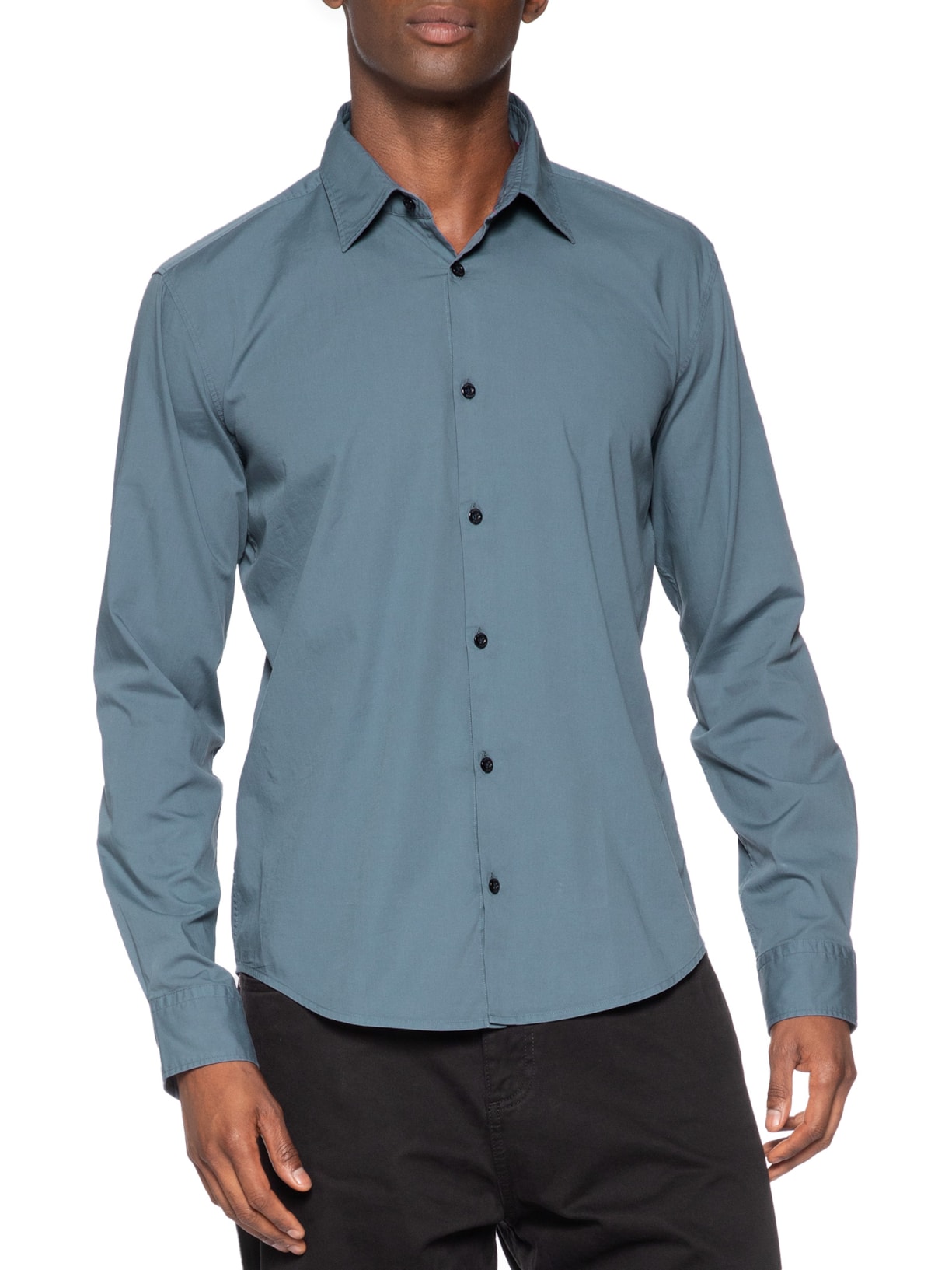Camisa Social Masculina Slim-Fit Stretch Ermo Azul Hugo