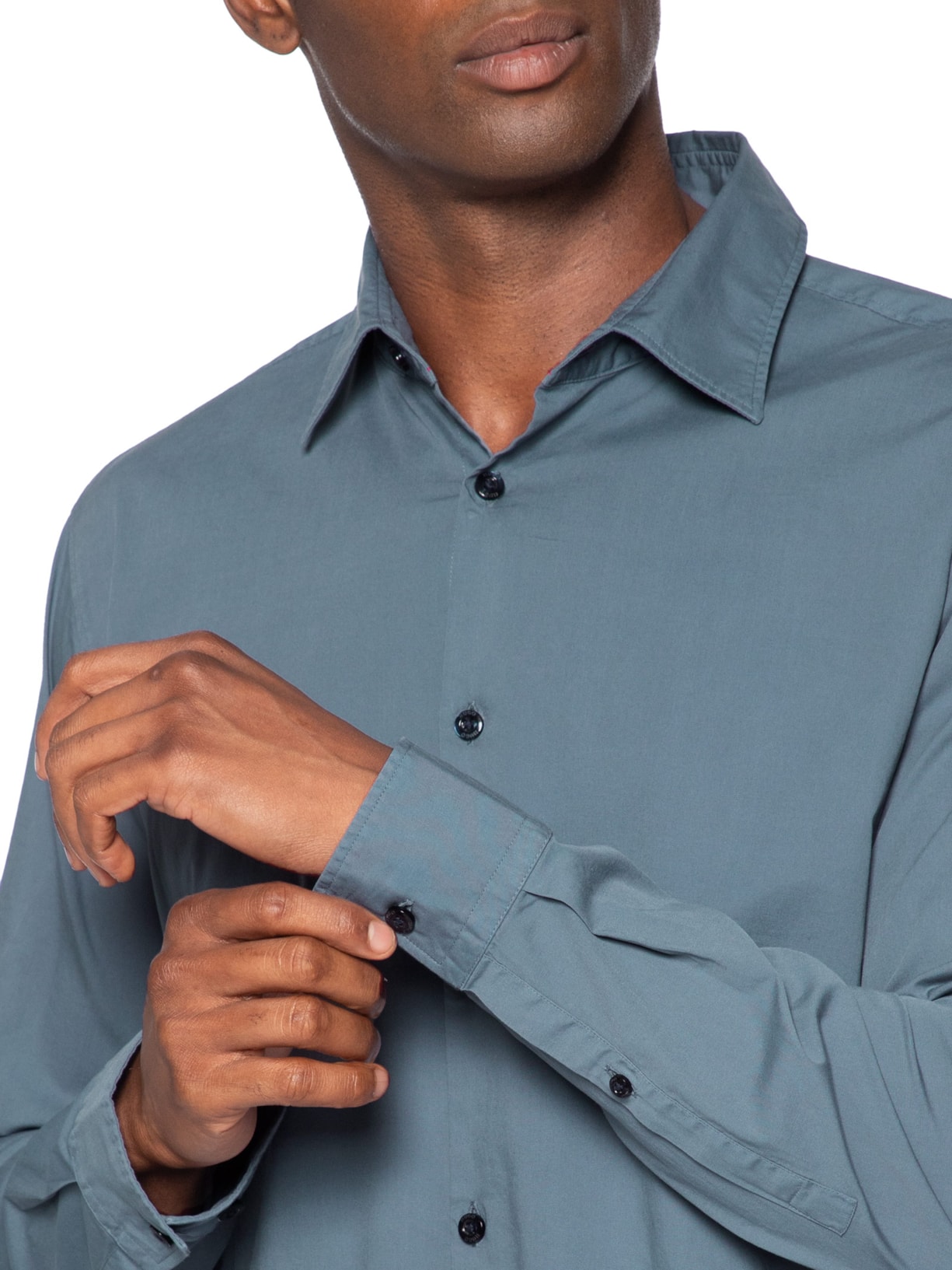 Camisa Social Masculina Slim-Fit Stretch Ermo Azul Hugo