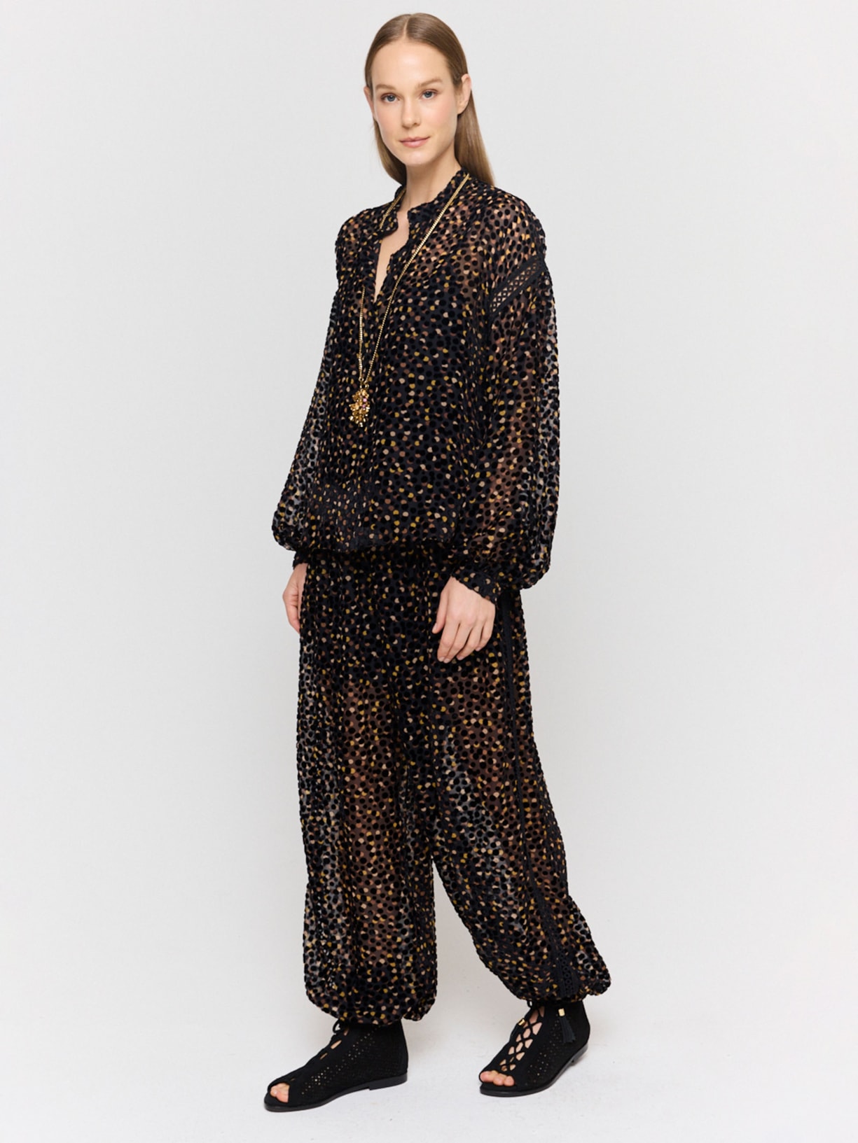 Camisa Velvet Pois I26 Preto Mixed