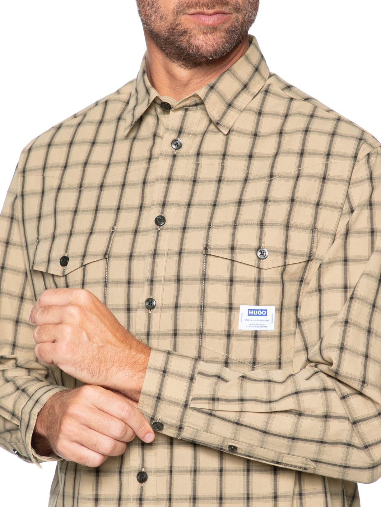 Camisa Xadrez Masculina Ebaltow Bege Hugo