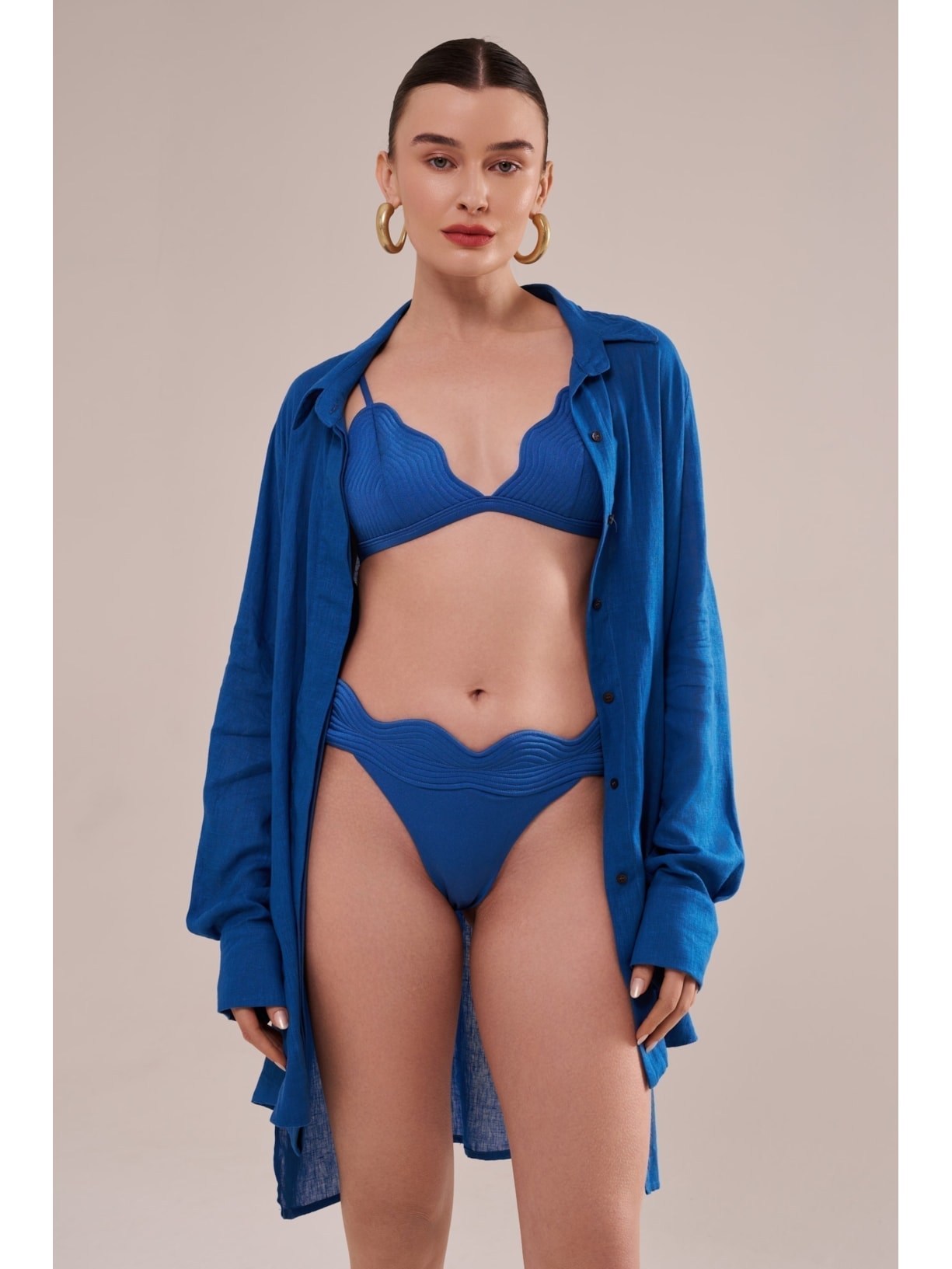 camisão em viscose com linho orla azul Suntime