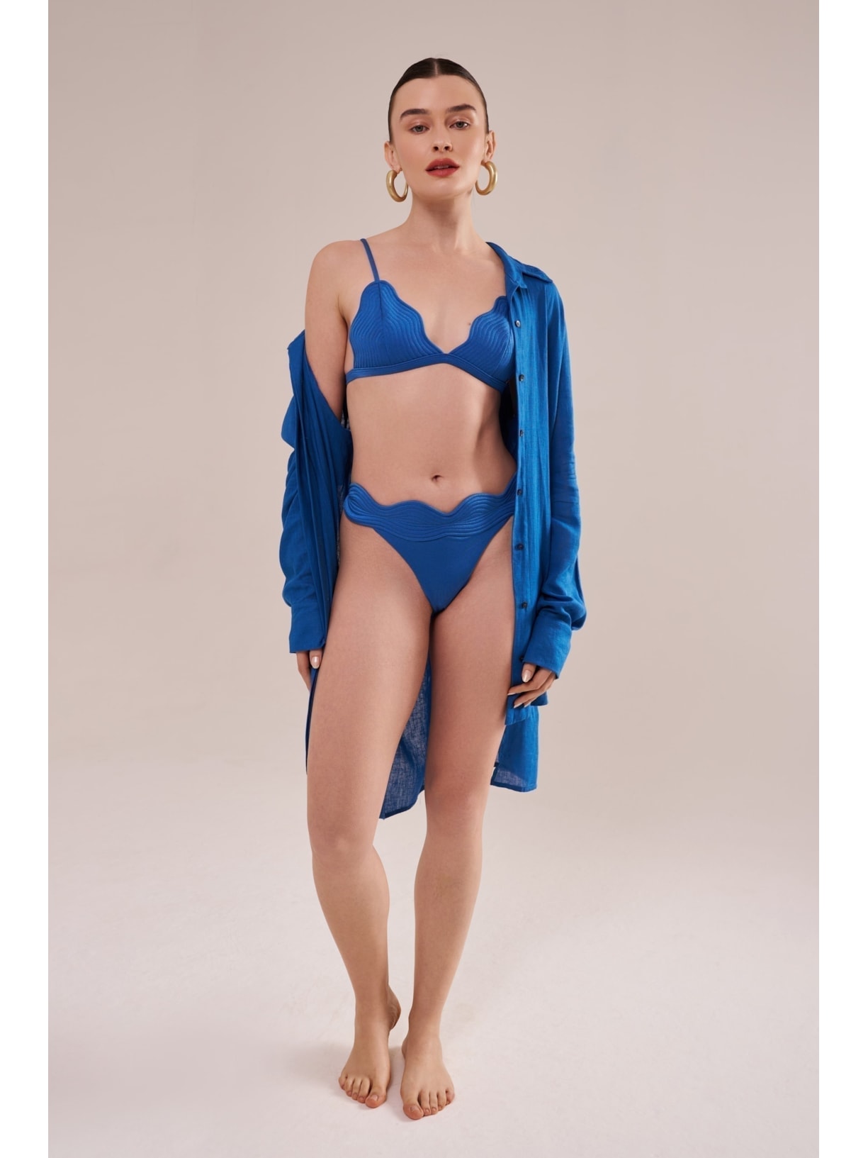 camisão em viscose com linho orla azul Suntime