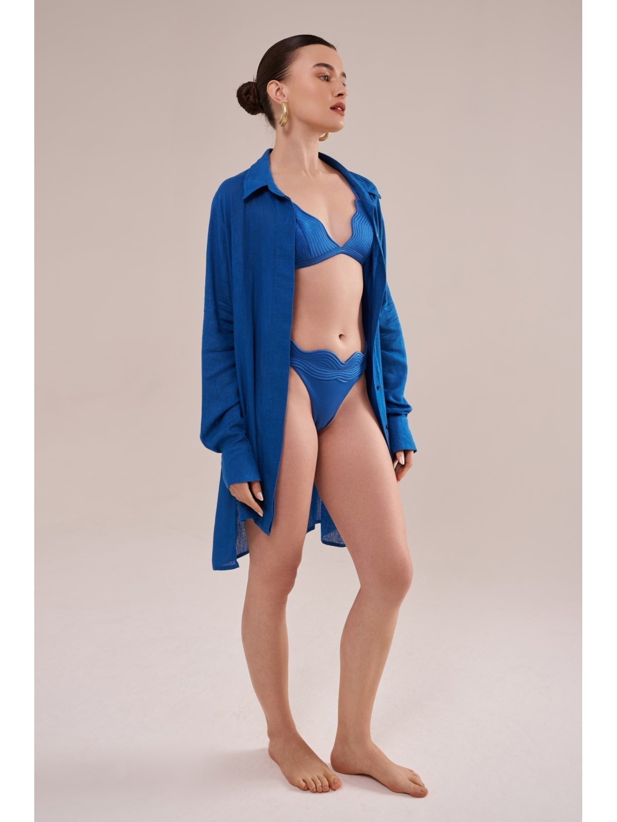 camisão em viscose com linho orla azul Suntime