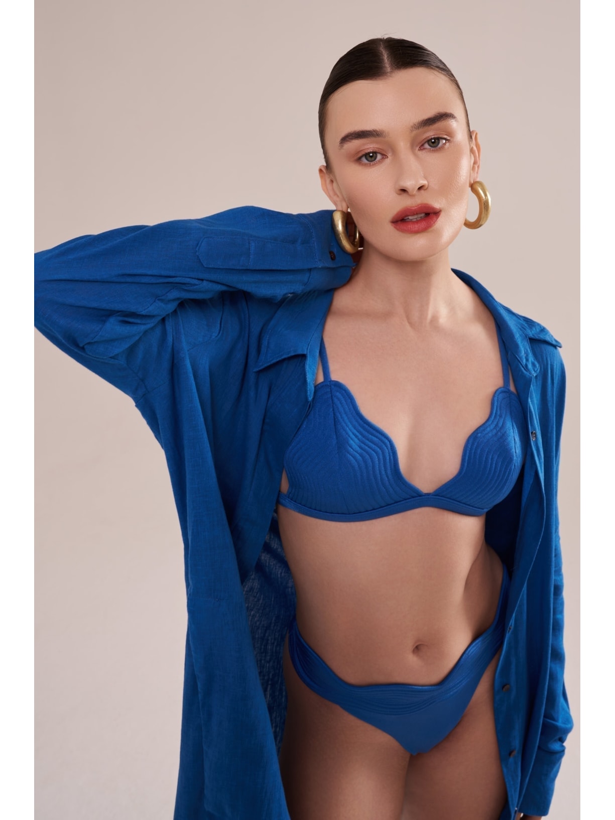 camisão em viscose com linho orla azul Suntime