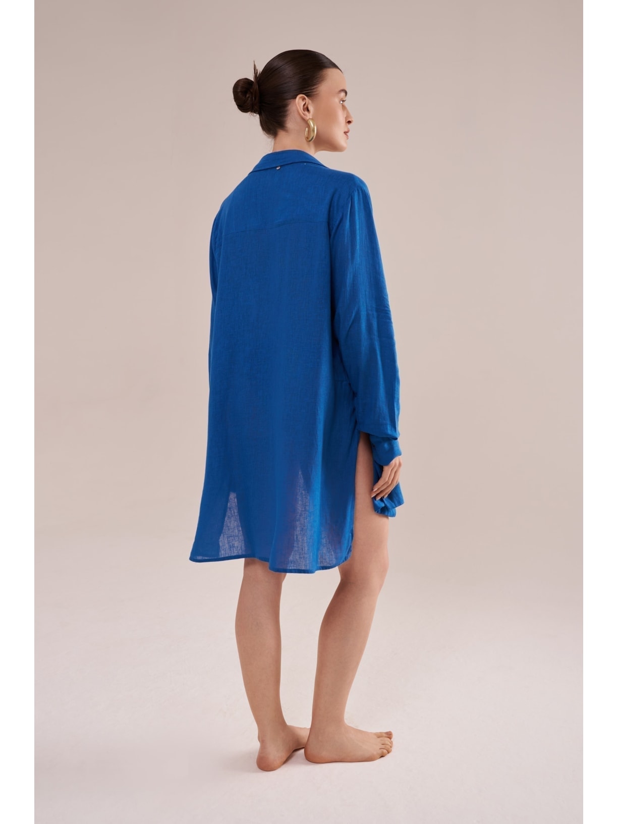 camisão em viscose com linho orla azul Suntime