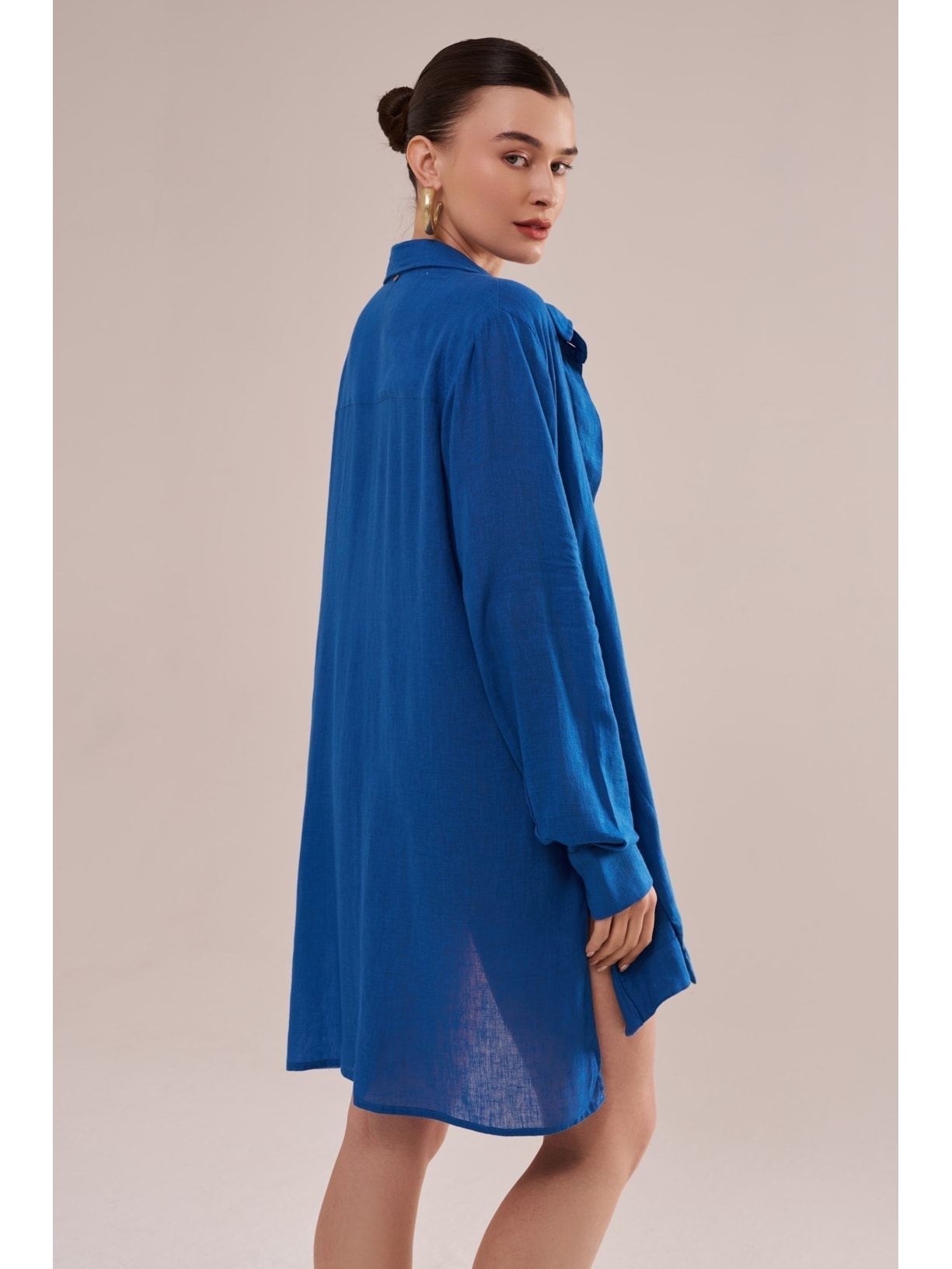 camisão em viscose com linho orla azul Suntime