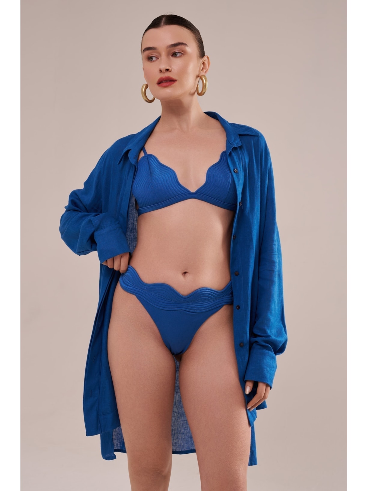 camisão em viscose com linho orla azul Suntime