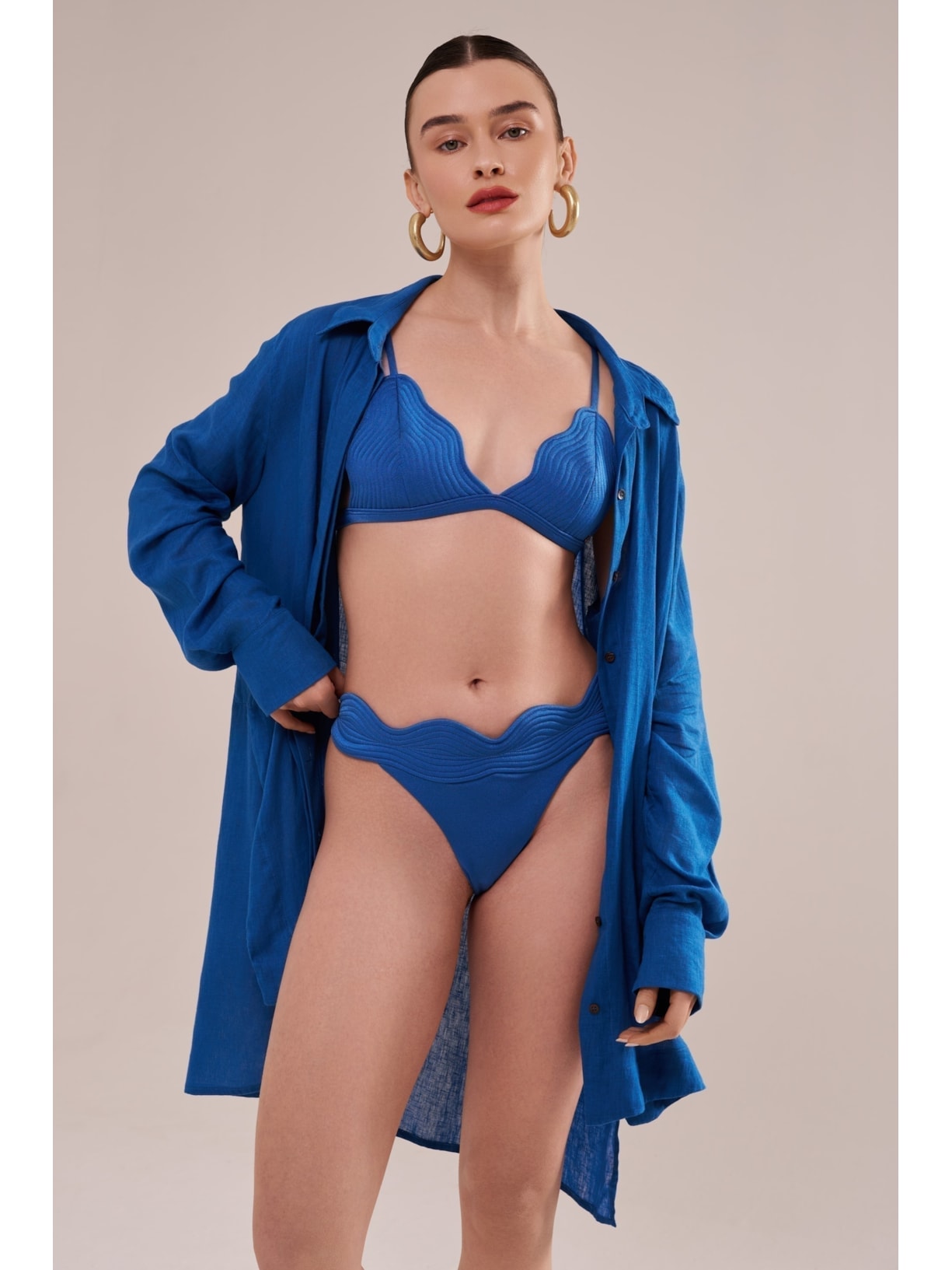 camisão em viscose com linho orla azul Suntime