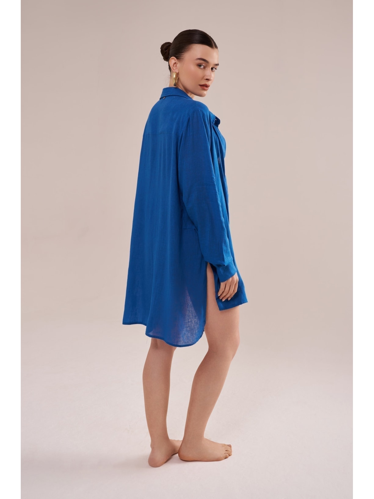 camisão em viscose com linho orla azul Suntime