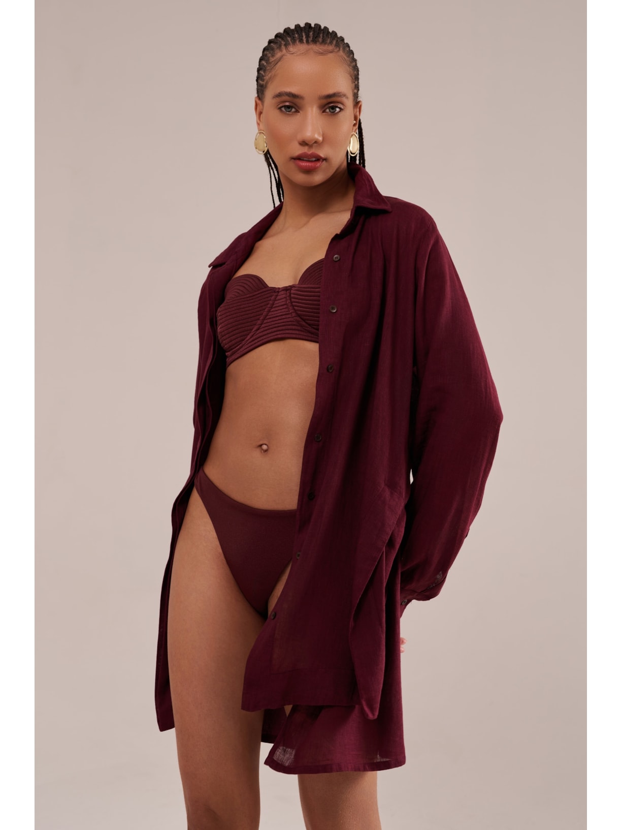 camisão em viscose com linho orla cabernet Suntime