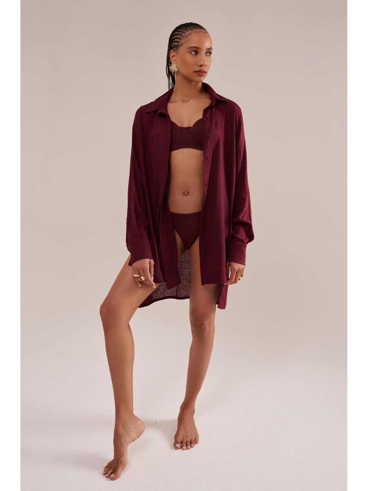 camisão em viscose com linho orla cabernet Suntime