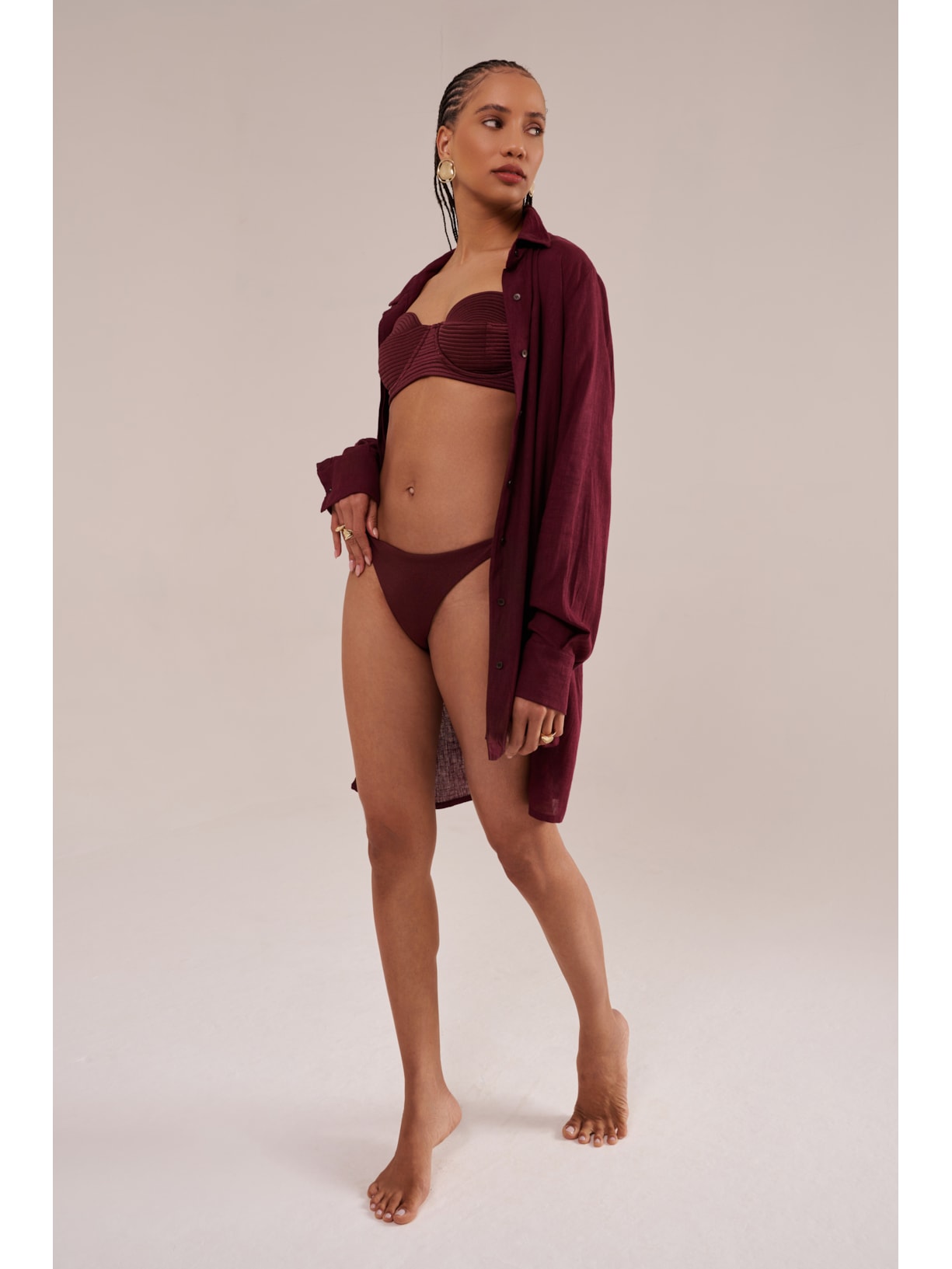 camisão em viscose com linho orla cabernet Suntime